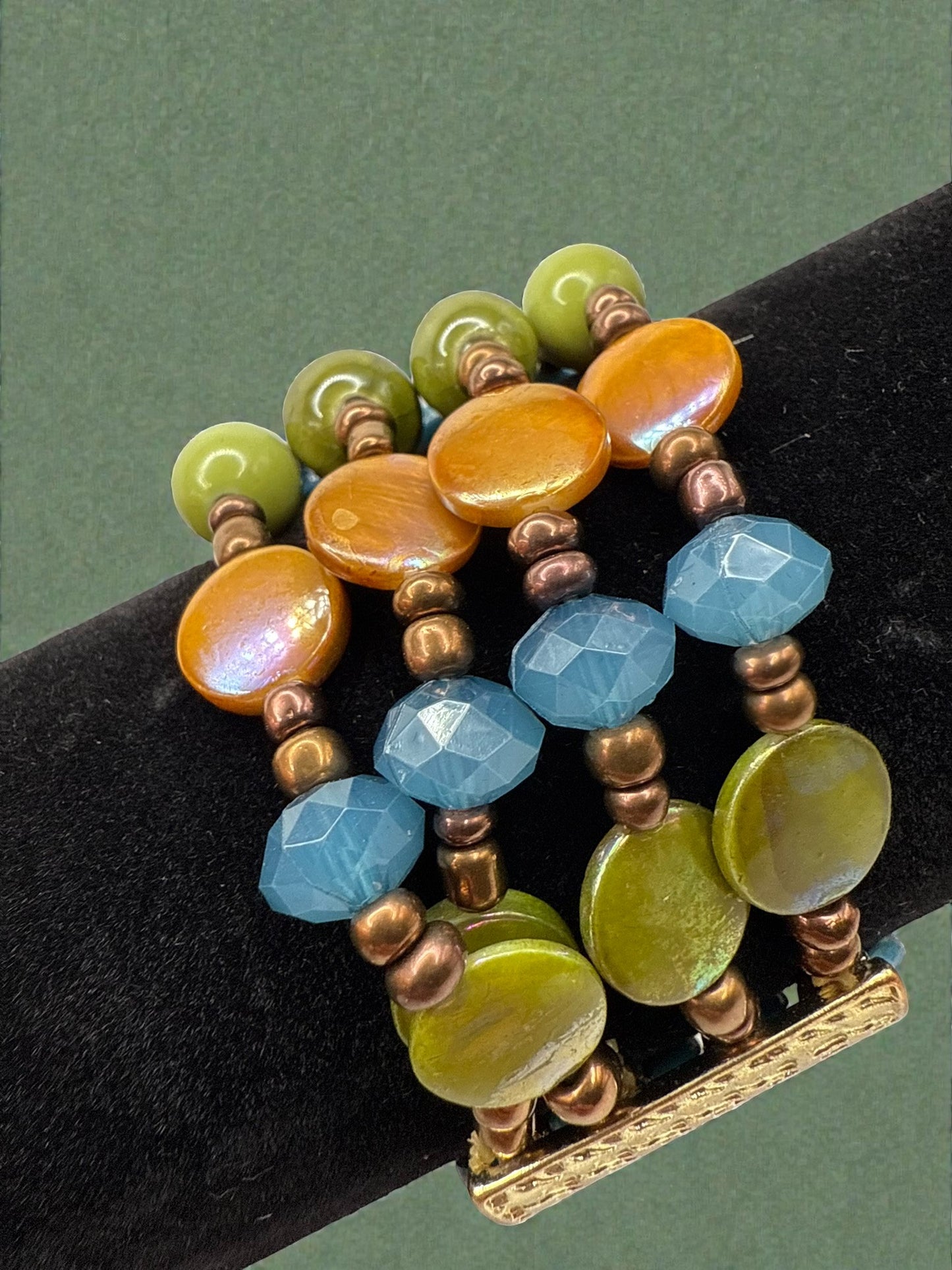 Vintage Coastal Mosaic Beaded Bracelet 6.5-7.5"