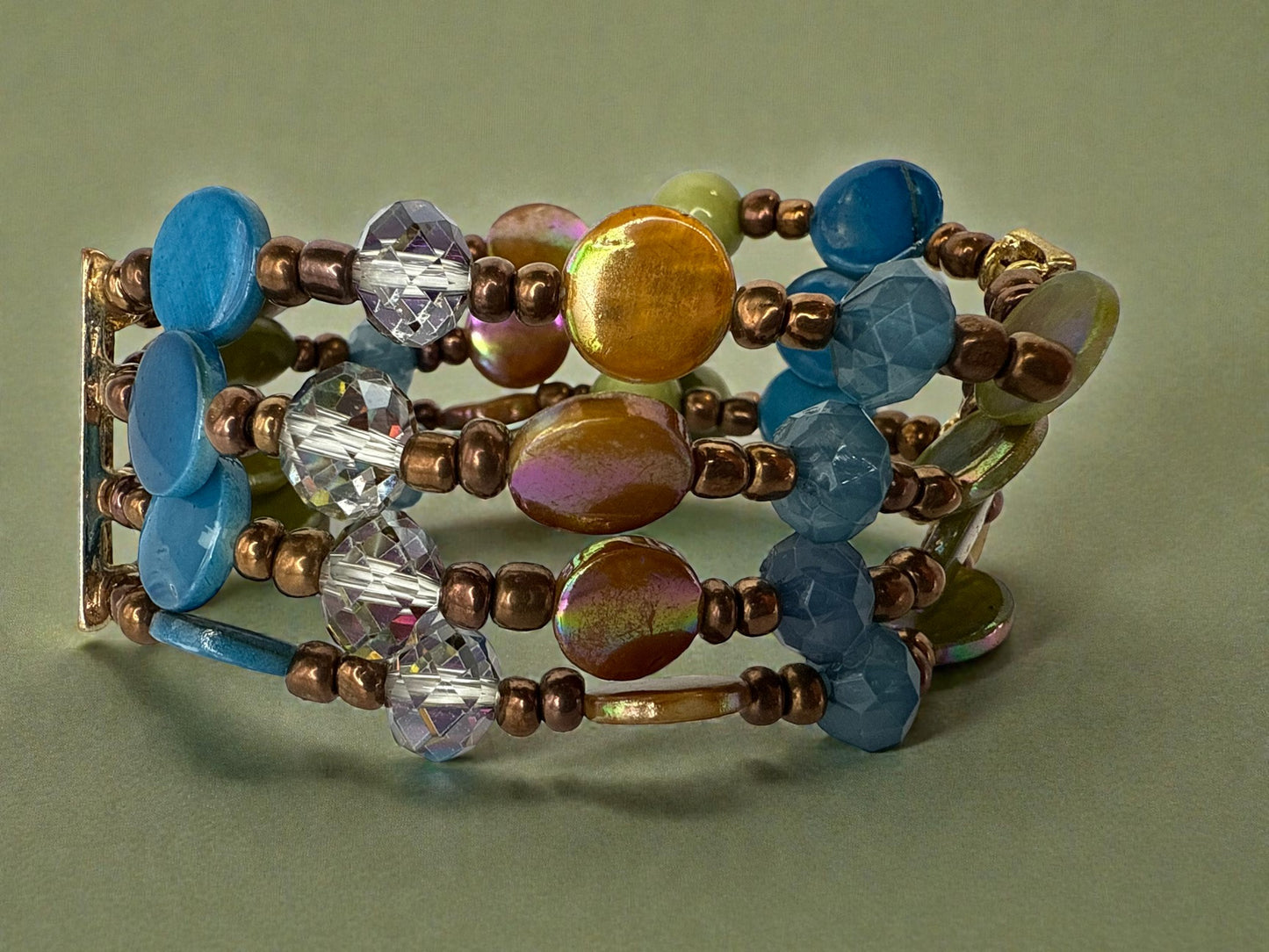 Vintage Coastal Mosaic Beaded Bracelet 6.5-7.5"