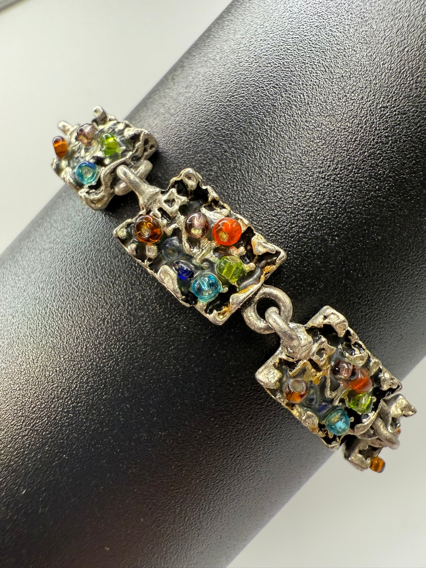 Vintage Confetti Mosaic Link Bracelet 6-7.5"