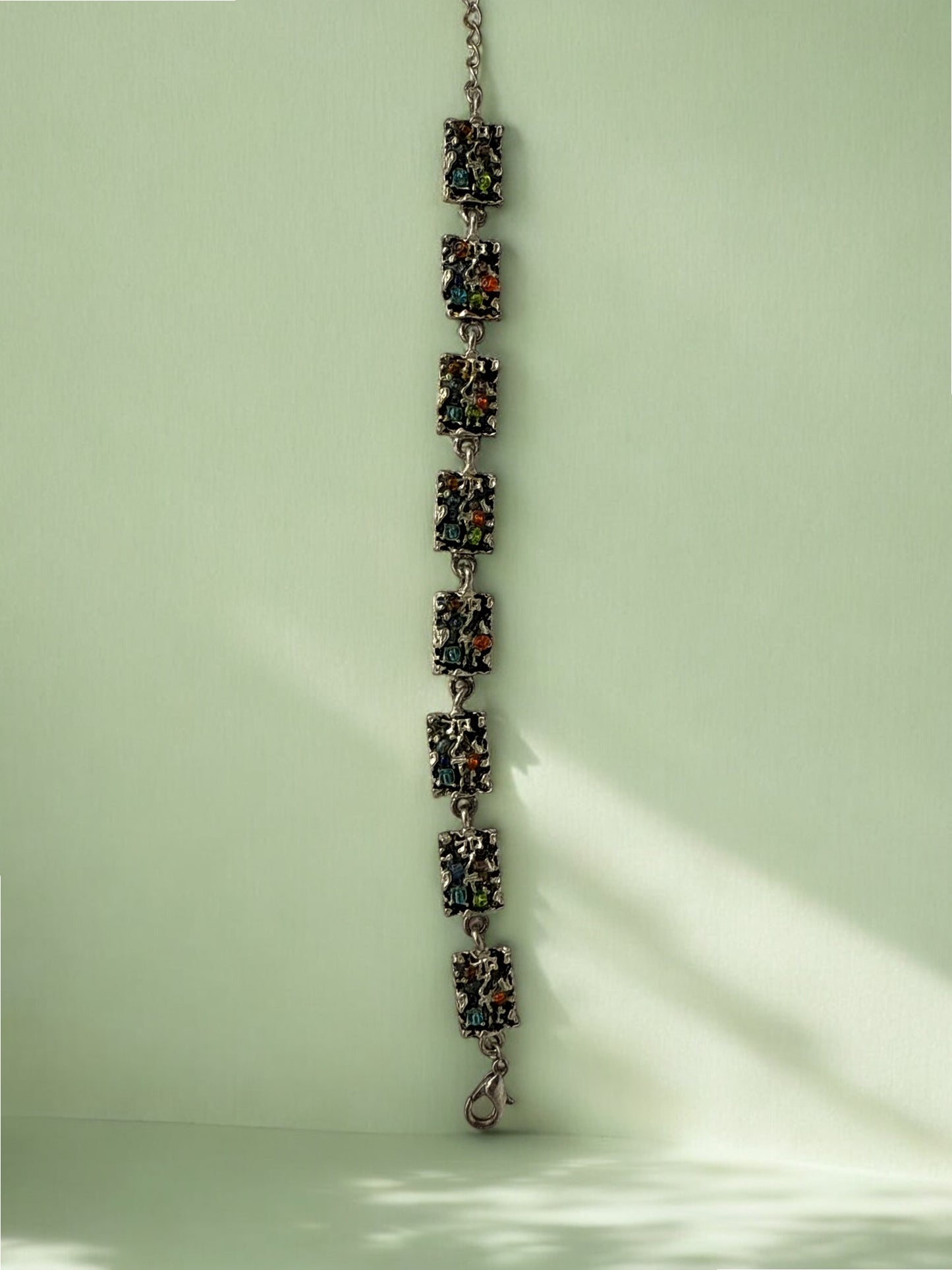 Vintage Confetti Mosaic Link Bracelet 6-7.5"