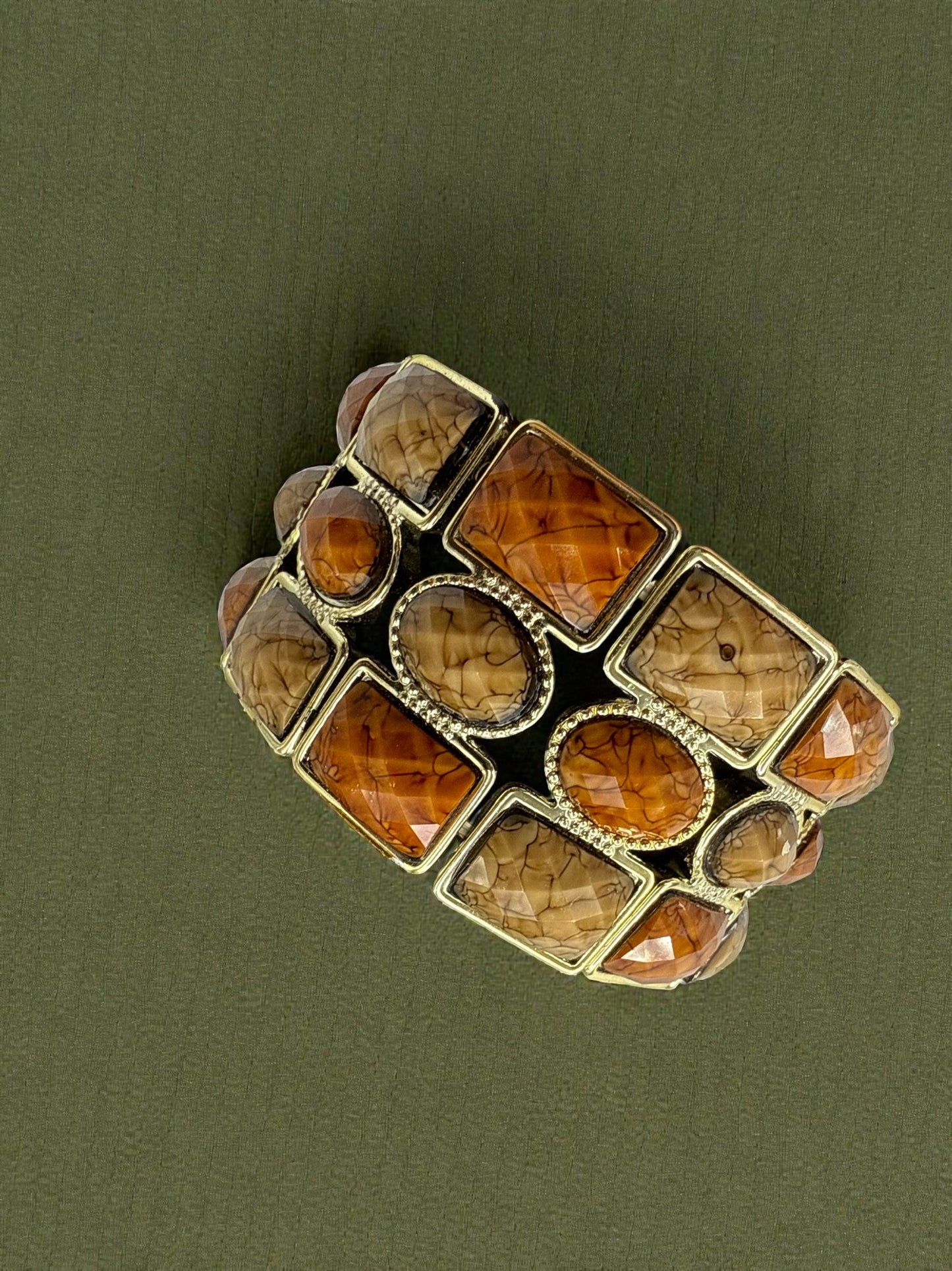 Vintage Golden Earth Mosaic Stretch Bracelet 7-8"