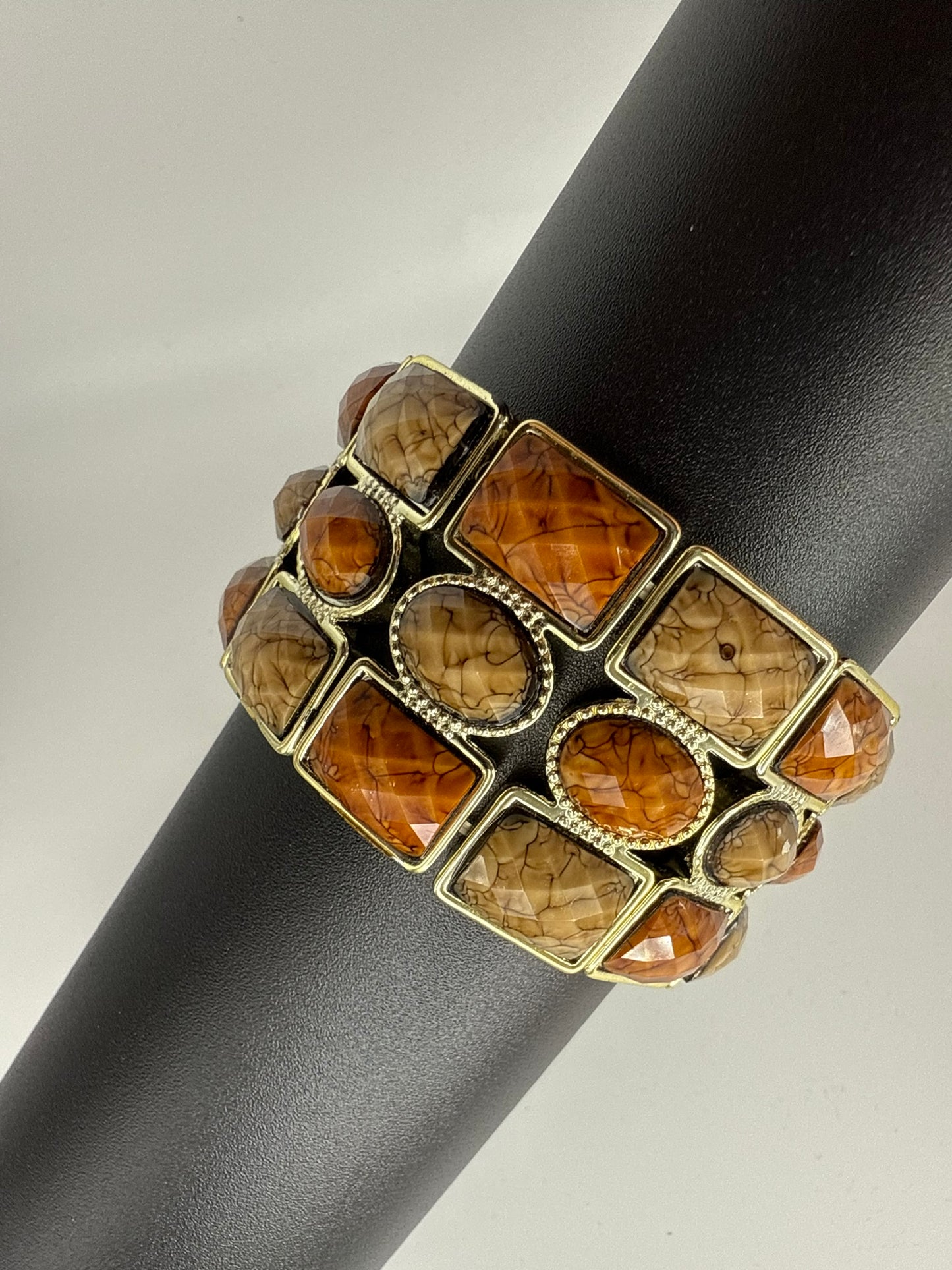 Vintage Golden Earth Mosaic Stretch Bracelet 7-8"