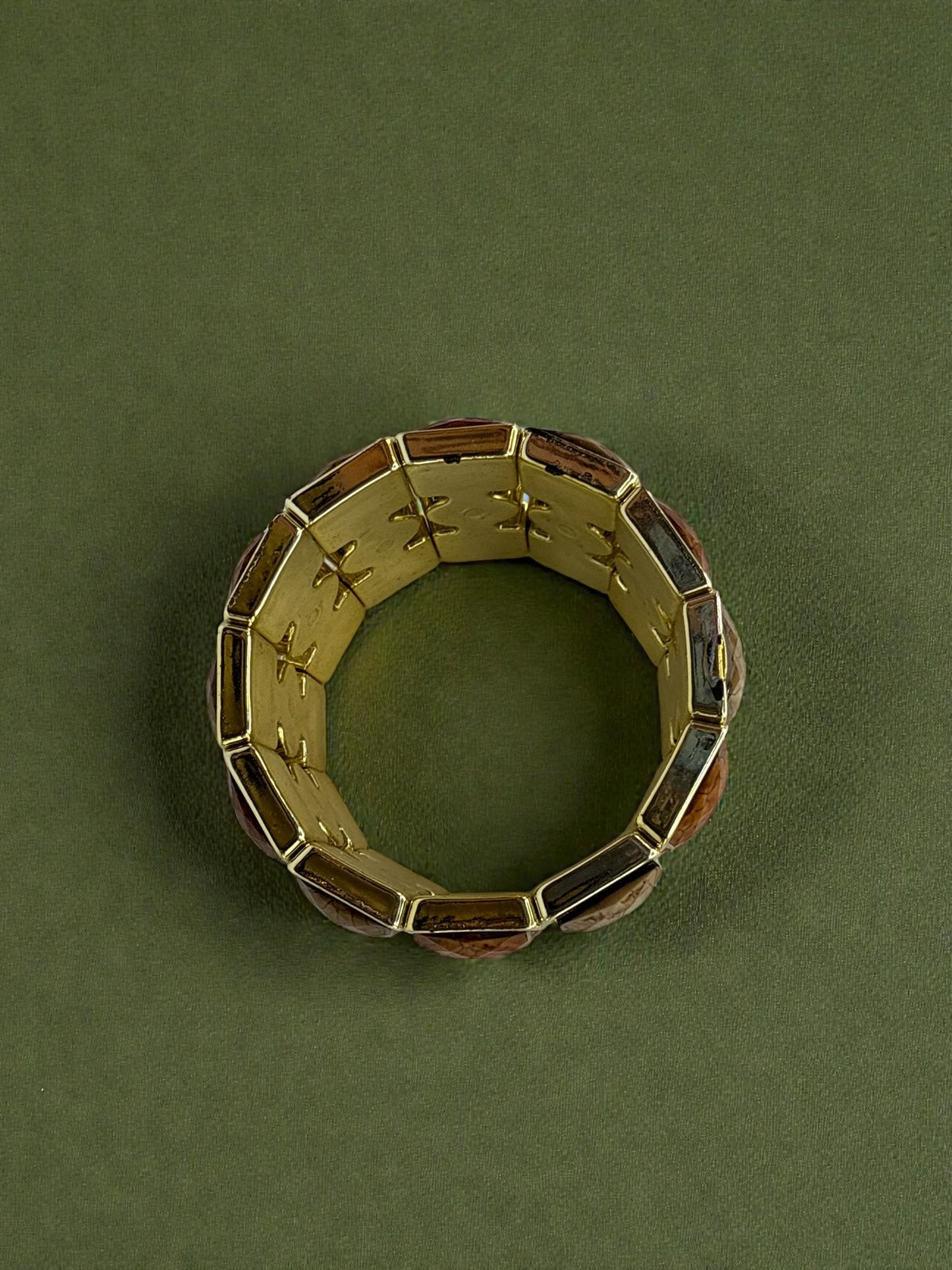 Vintage Golden Earth Mosaic Stretch Bracelet 7-8"