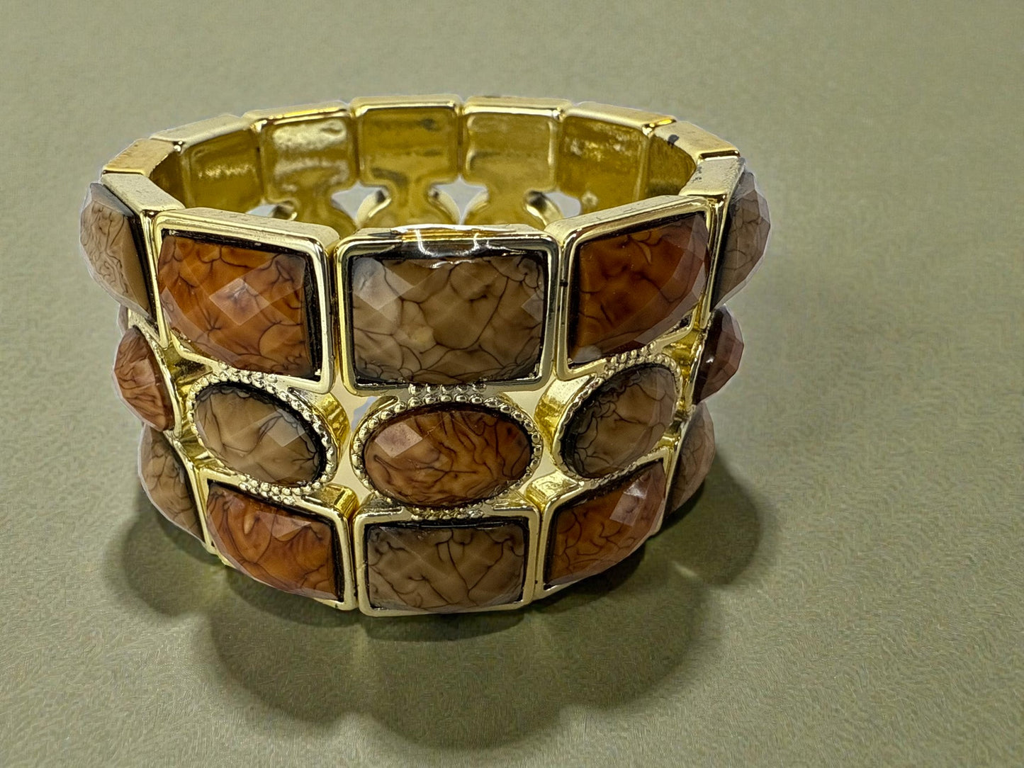 Vintage Golden Earth Mosaic Stretch Bracelet 7-8"