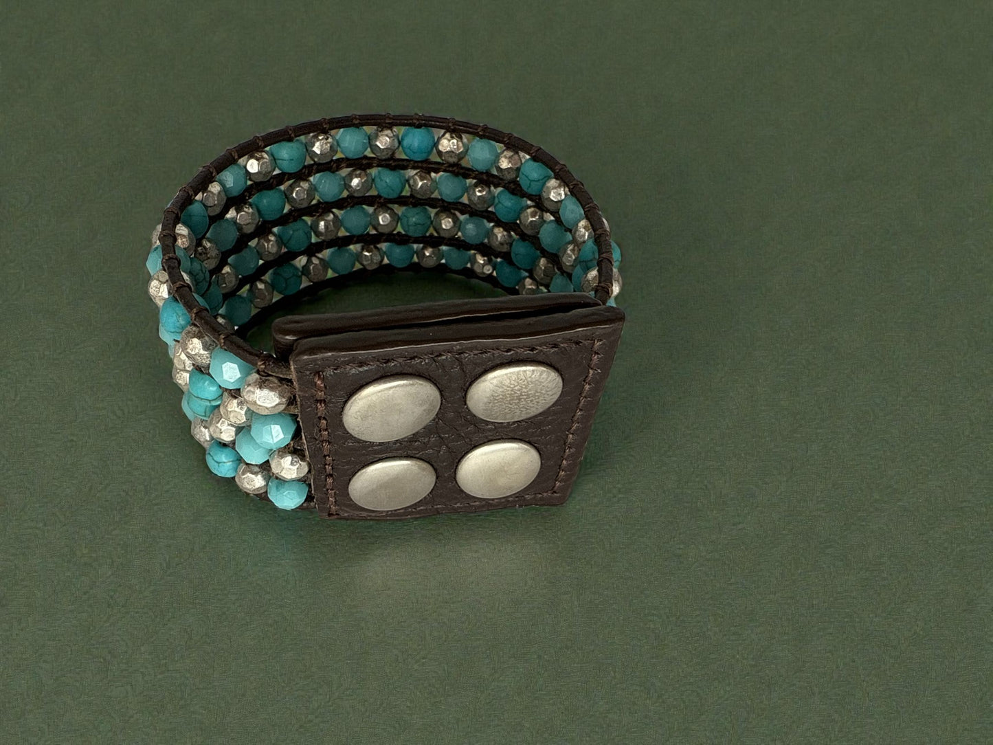 Vintage Turquoise Trail Leather Snap Cuff 6.75"