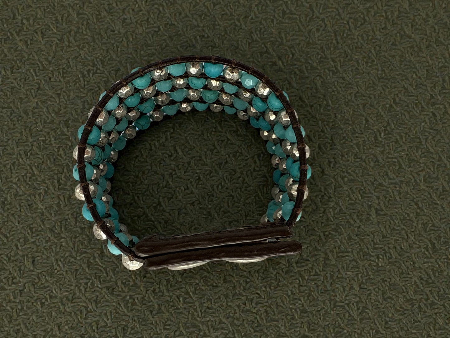 Vintage Turquoise Trail Leather Snap Cuff 6.75"