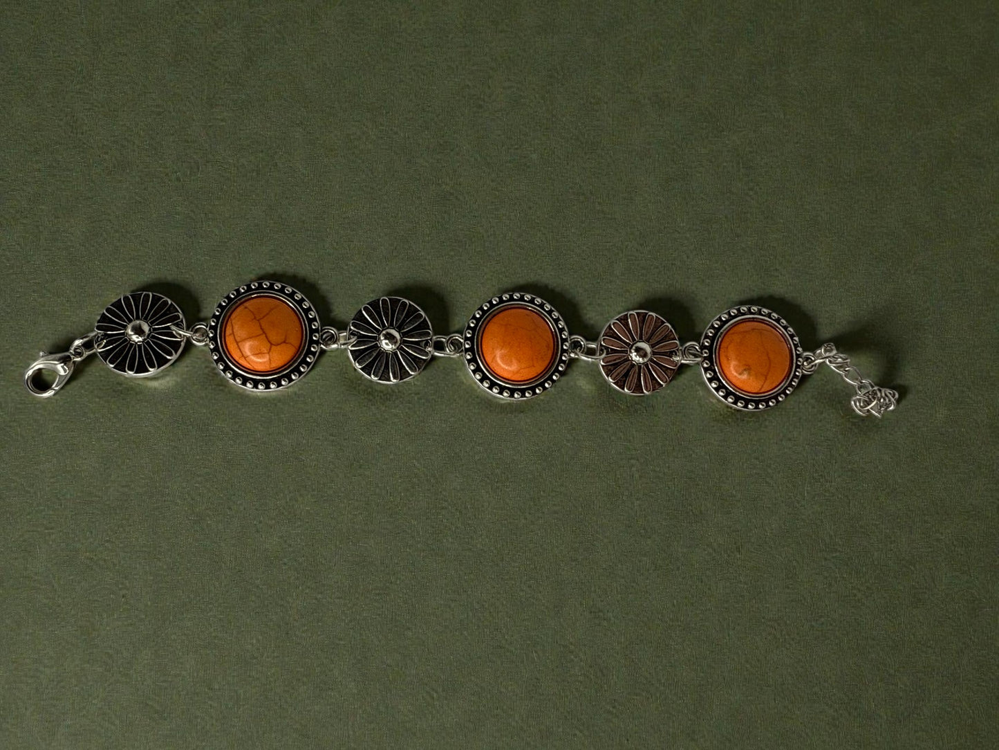 Vintage Autumn Medallion Statement Bracelet 6.75-8.25"