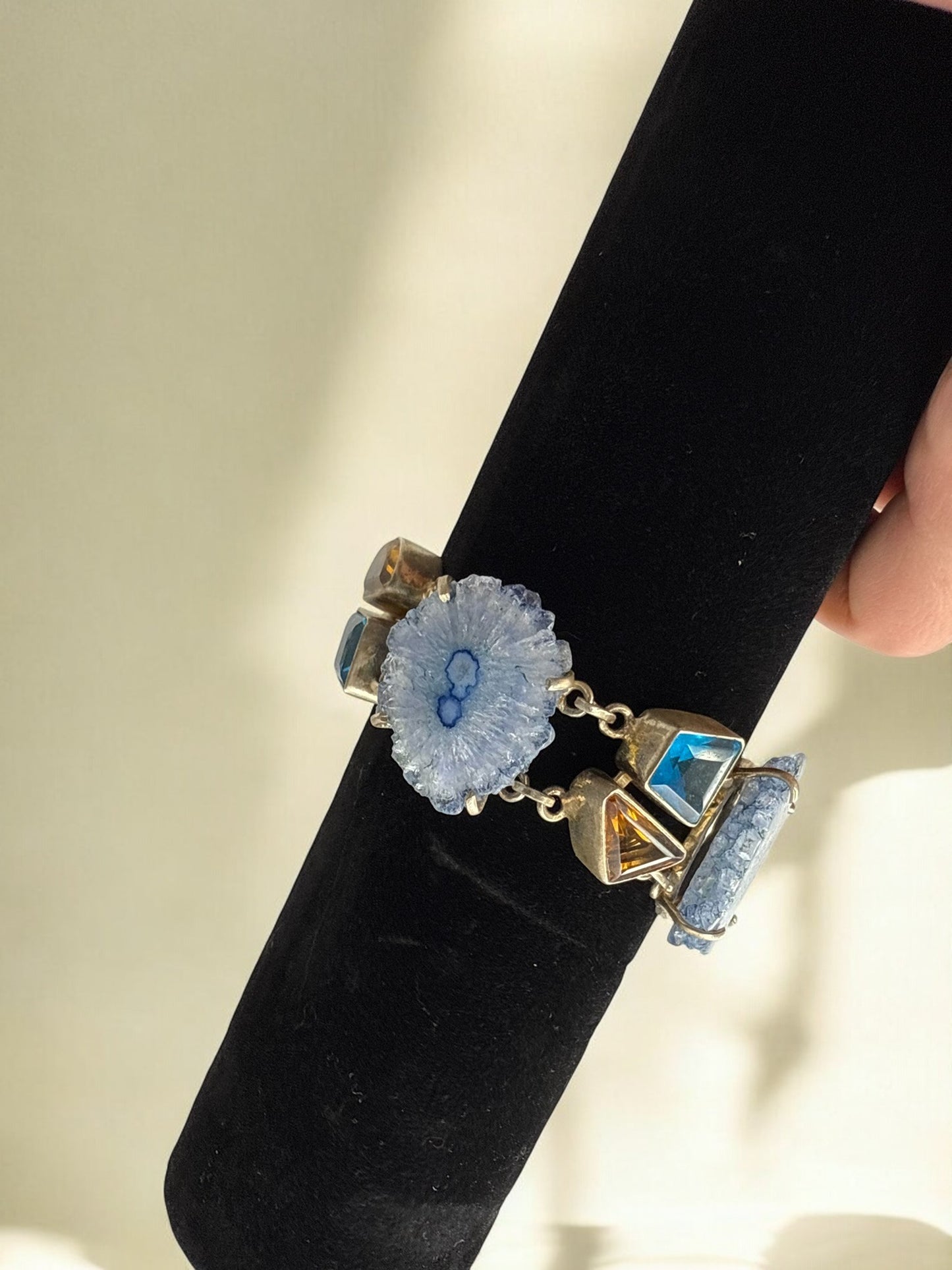 Vintage Blue Solar Quartz Gemstone Toggle Bracelet 6.5-8"