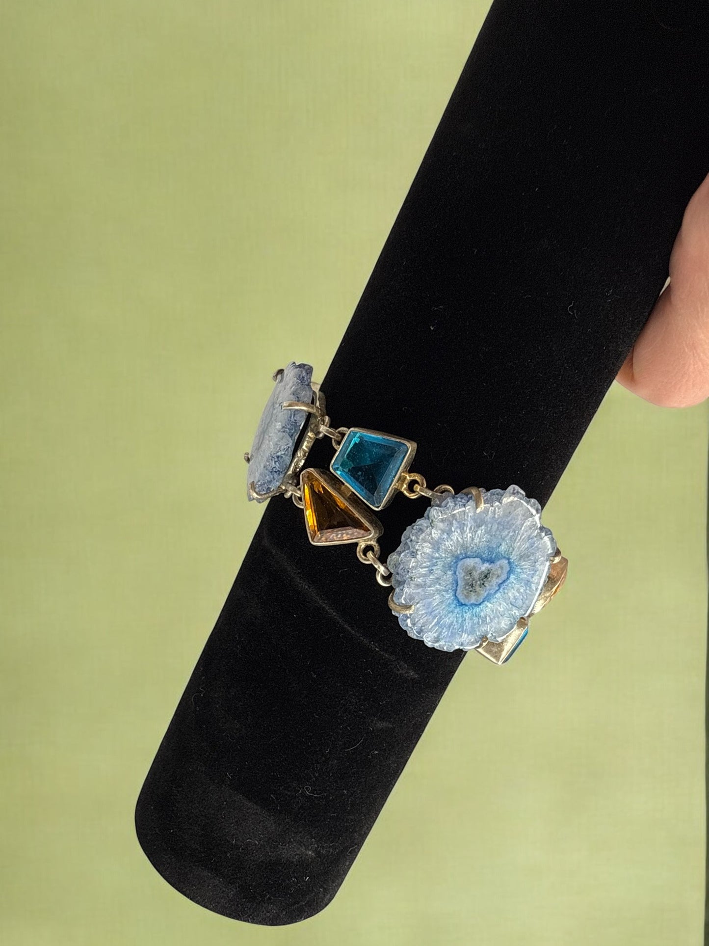Vintage Blue Solar Quartz Gemstone Toggle Bracelet 6.5-8"