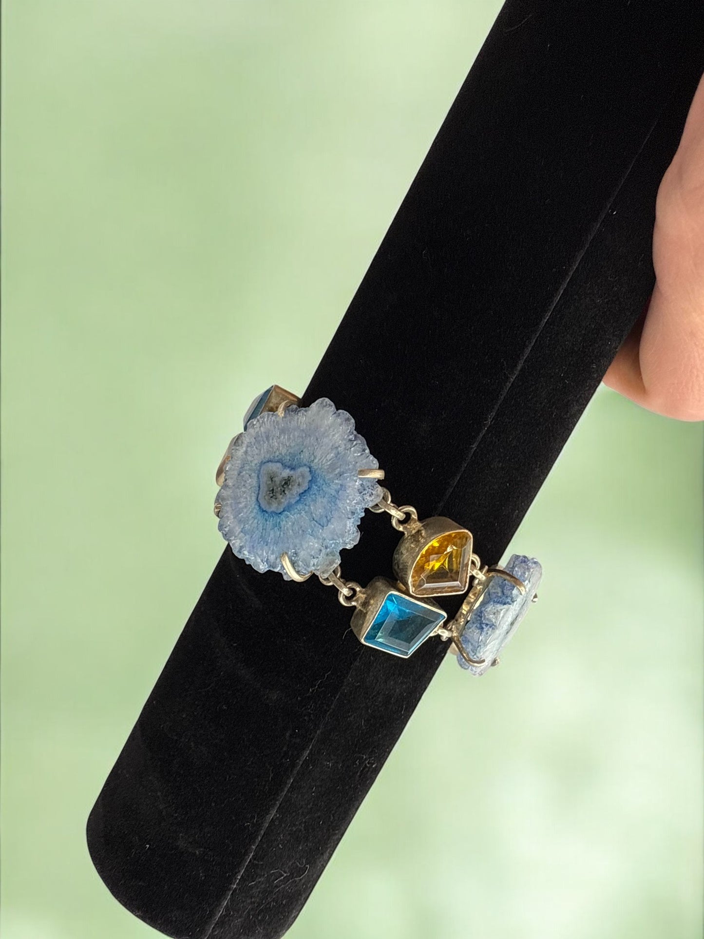 Vintage Blue Solar Quartz Gemstone Toggle Bracelet 6.5-8"