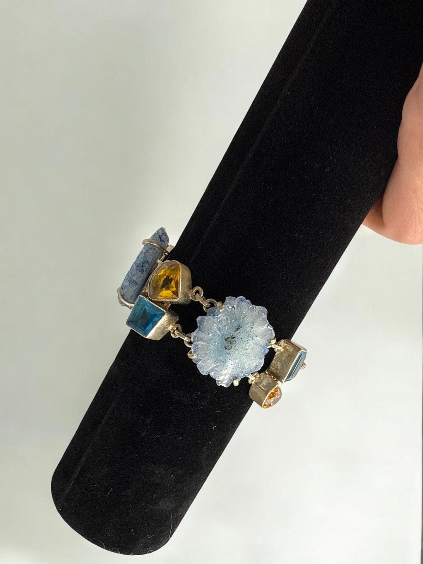 Vintage Blue Solar Quartz Gemstone Toggle Bracelet 6.5-8"