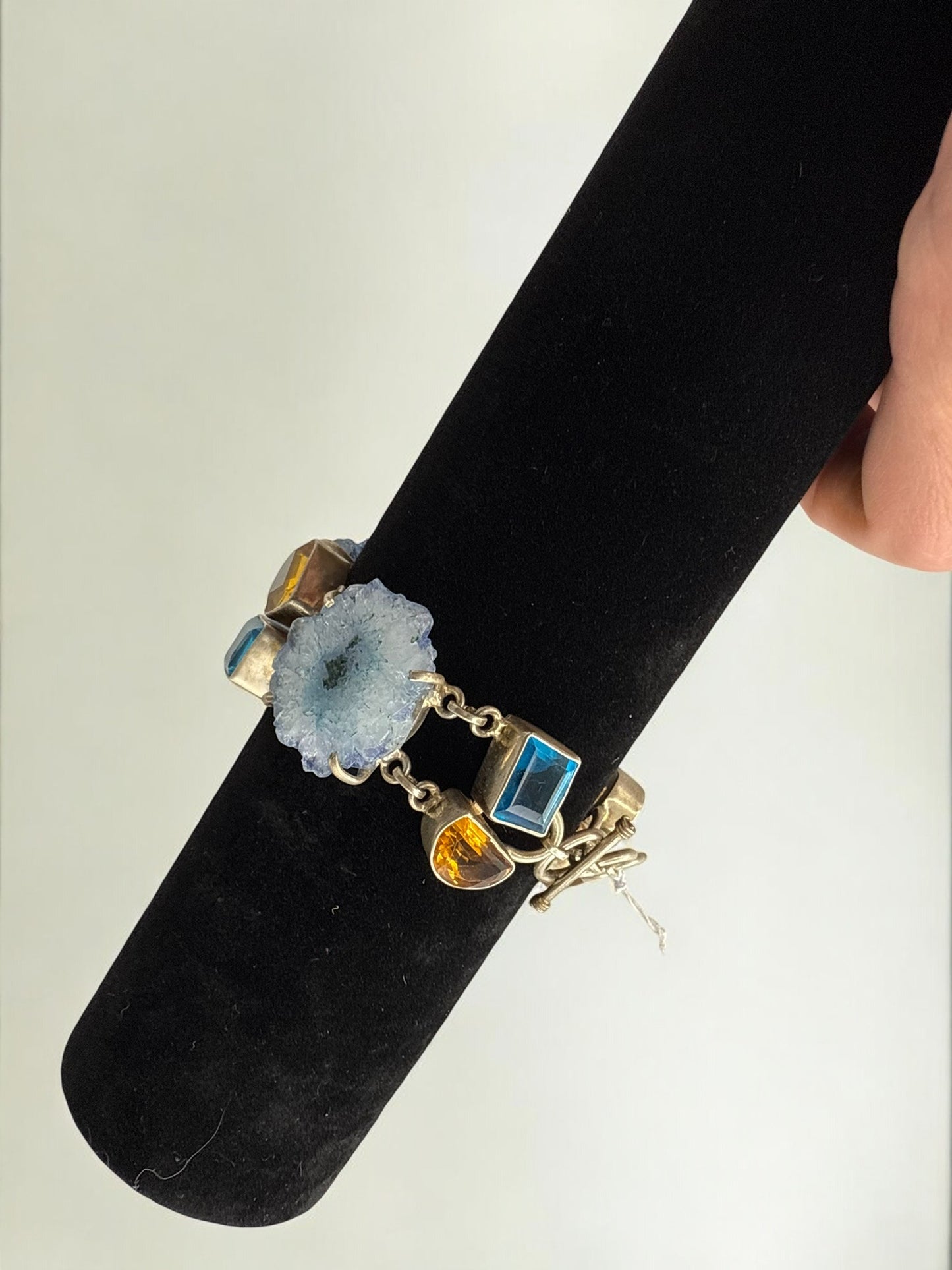 Vintage Blue Solar Quartz Gemstone Toggle Bracelet 6.5-8"