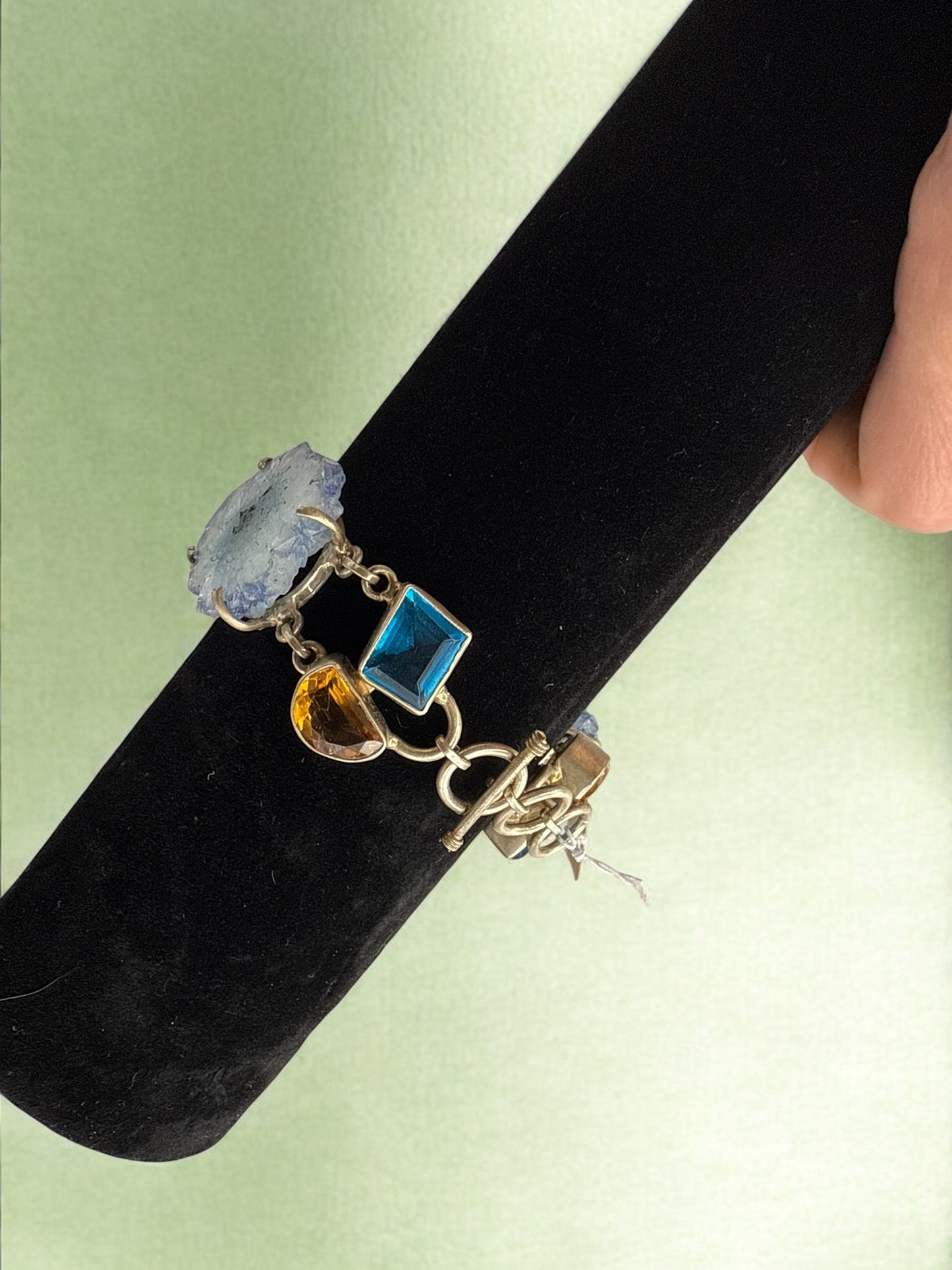 Vintage Blue Solar Quartz Gemstone Toggle Bracelet 6.5-8"
