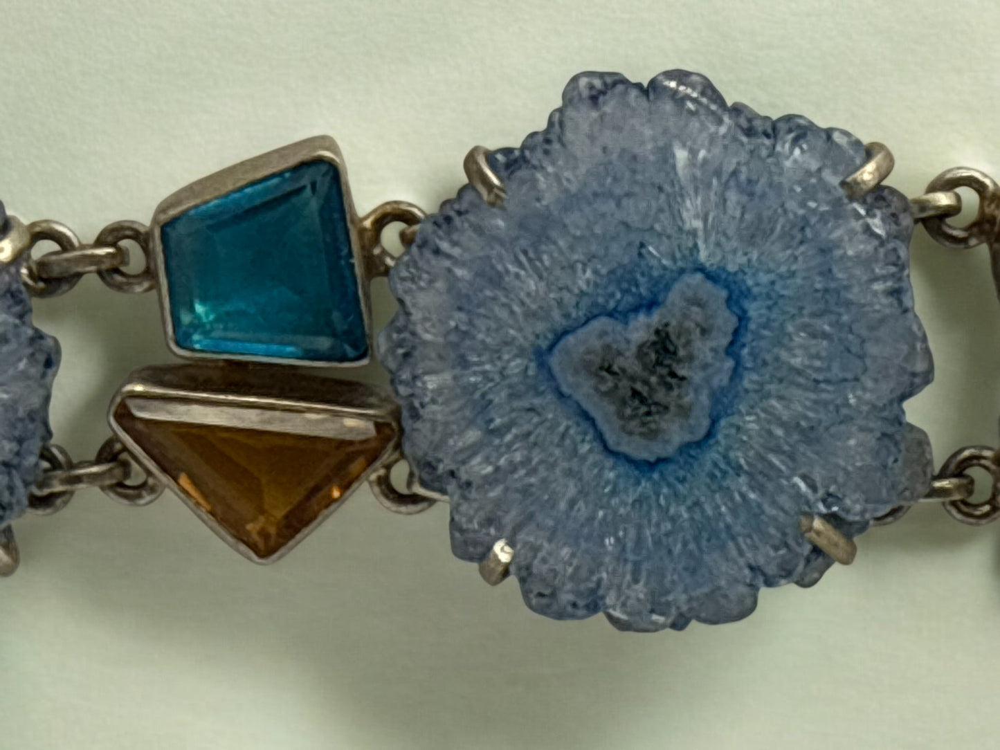 Vintage Blue Solar Quartz Gemstone Toggle Bracelet 6.5-8"