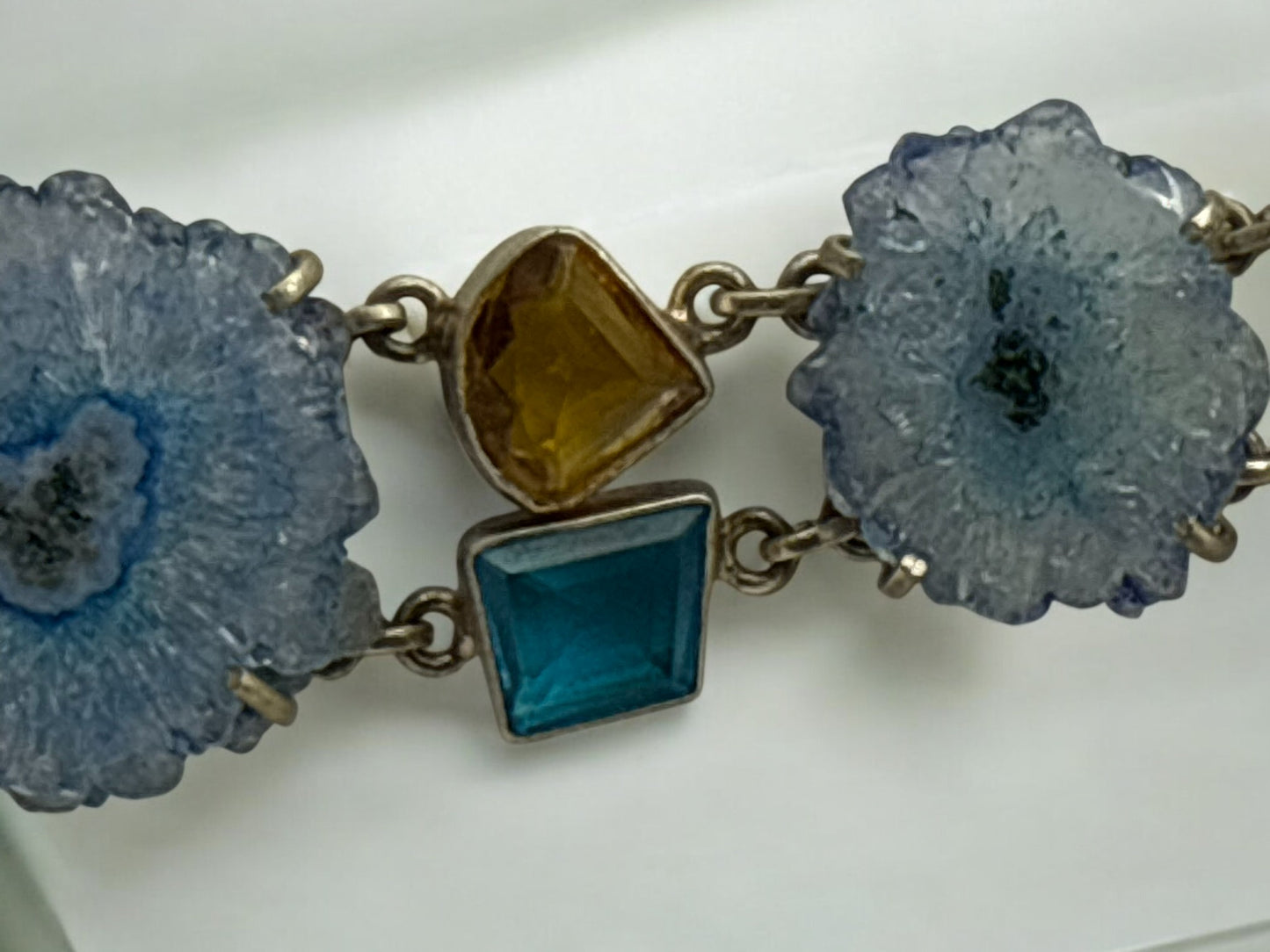 Vintage Blue Solar Quartz Gemstone Toggle Bracelet 6.5-8"