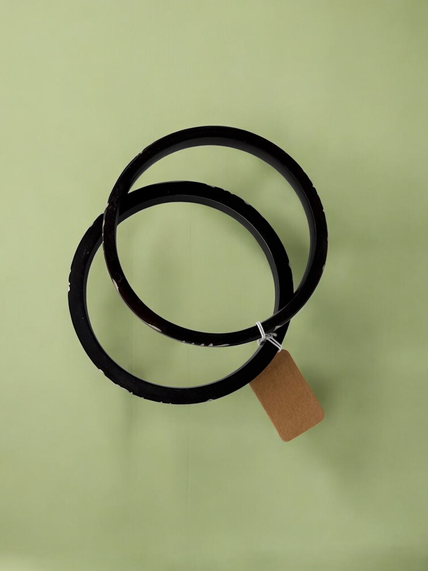 Vintage Midnight Carved Bone Bangle Set 8.25"