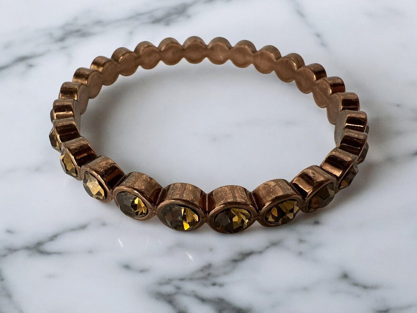 Vintage Copper Glow Crystal Bangle 8"