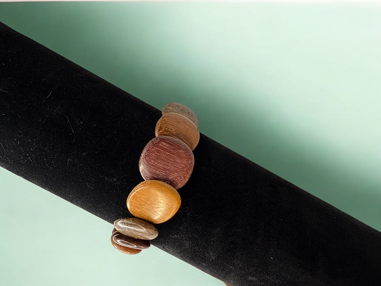 Vintage Earthbound Wood Disc Bracelet 6.5-9"