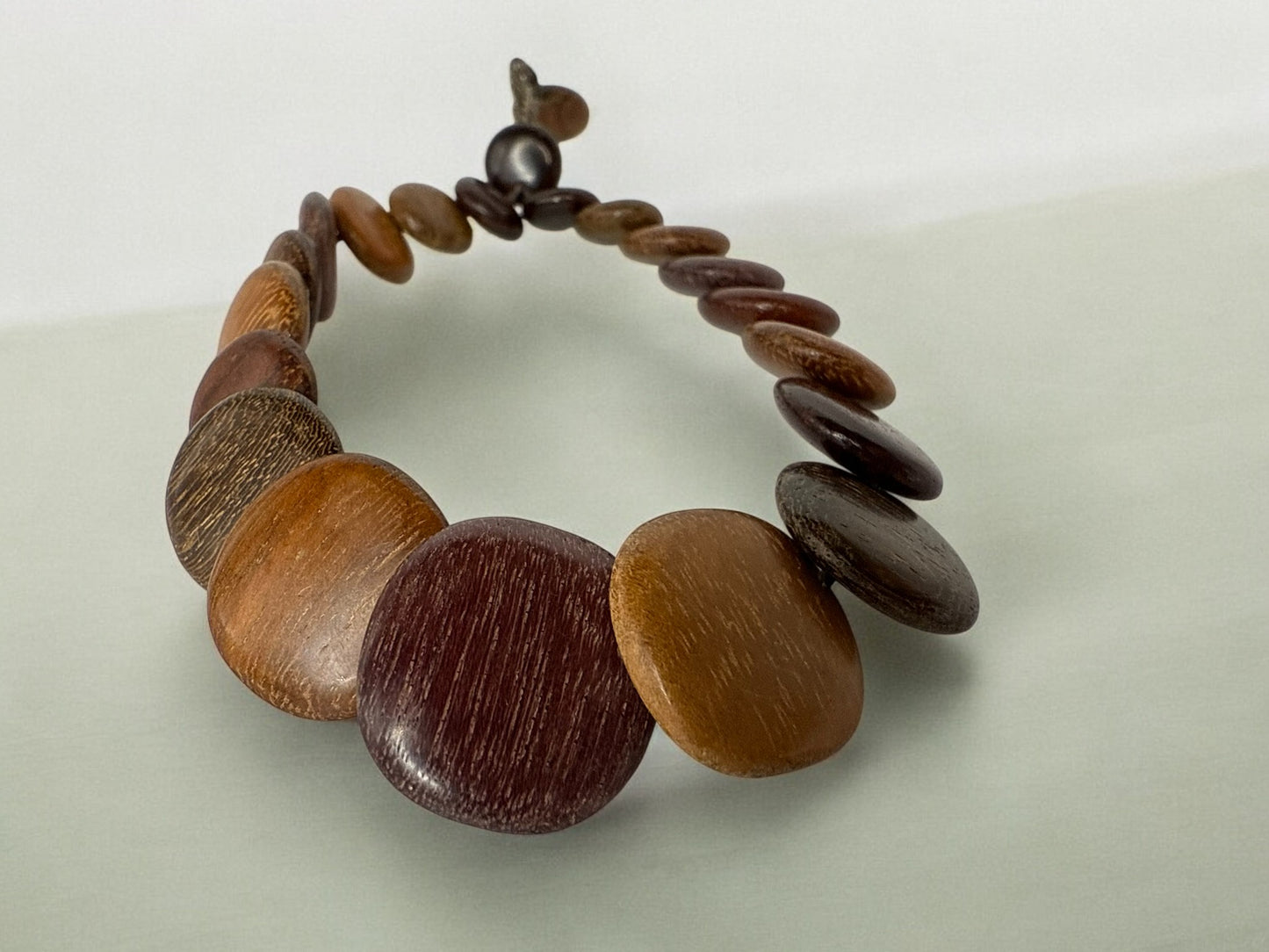 Vintage Earthbound Wood Disc Bracelet 6.5-9"