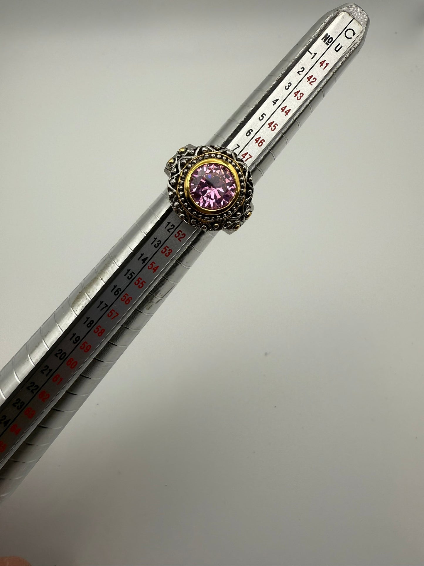 Vintage Two-Tone Pink Crystal Ring 5