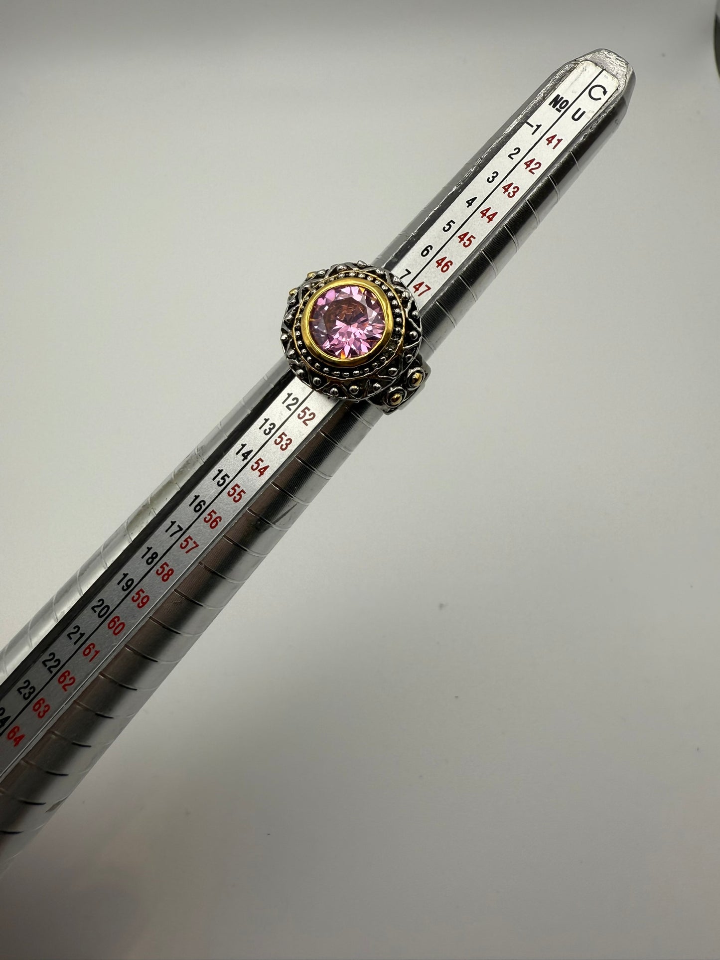 Vintage Two-Tone Pink Crystal Ring 5