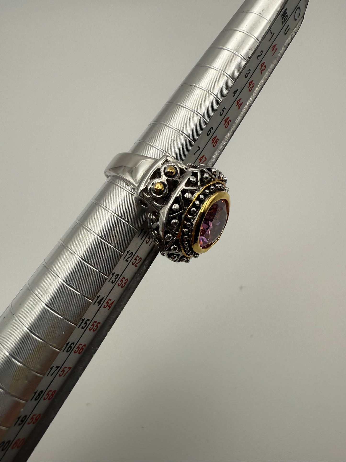 Vintage Two-Tone Pink Crystal Ring 5