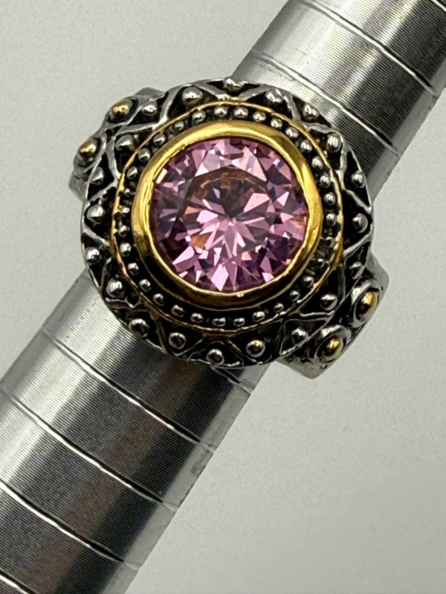 Vintage Two-Tone Pink Crystal Ring 5