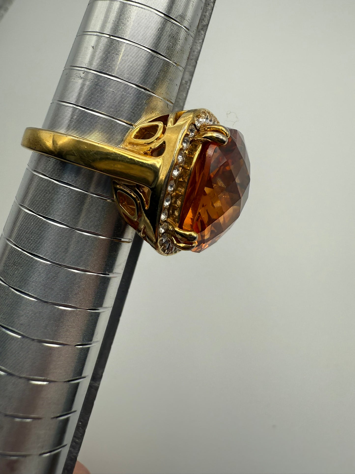 Vintage Amber Halo Crystal Ring 9