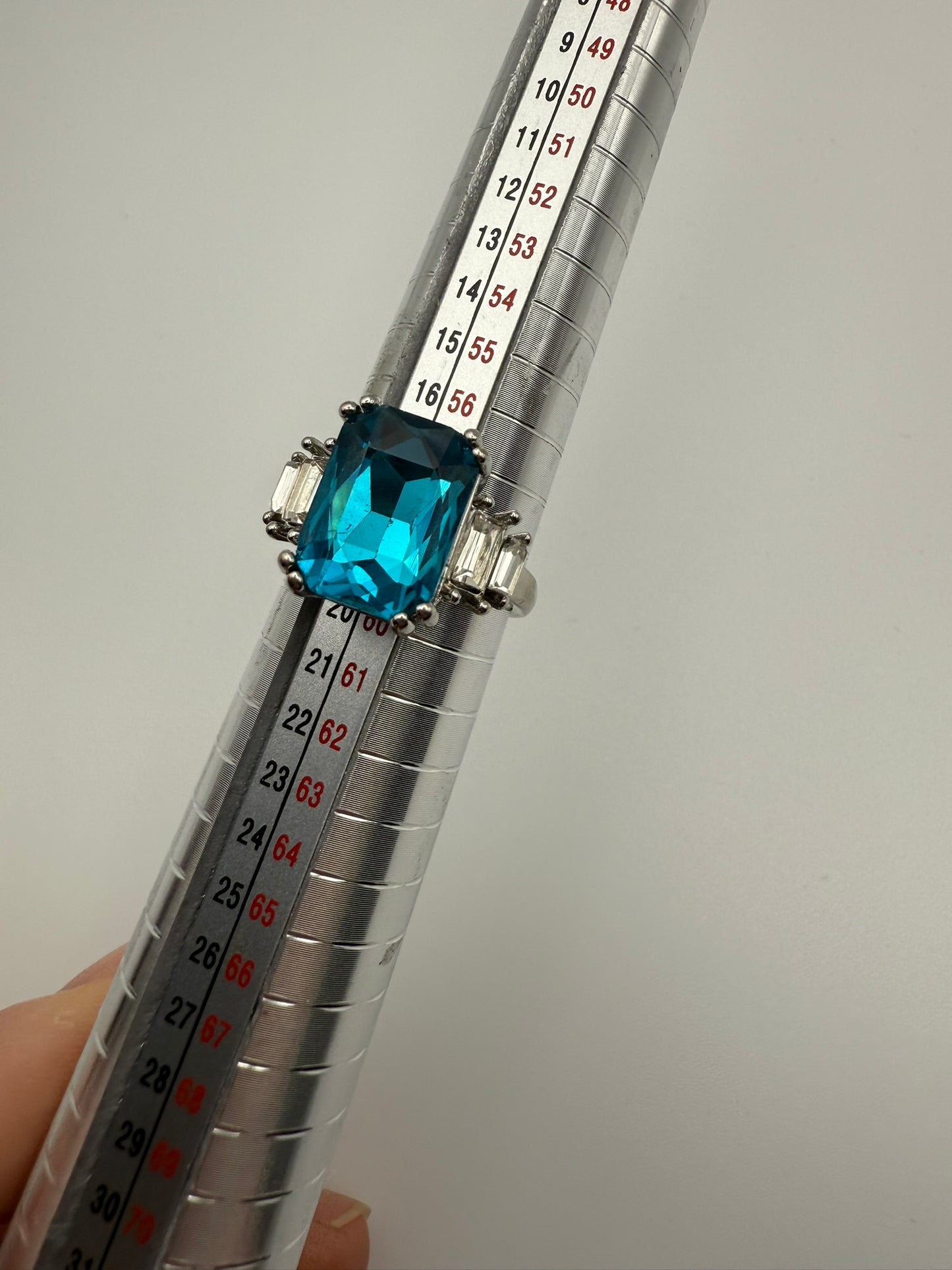 Vintage Teal Radiant Crystal Ring 8.5