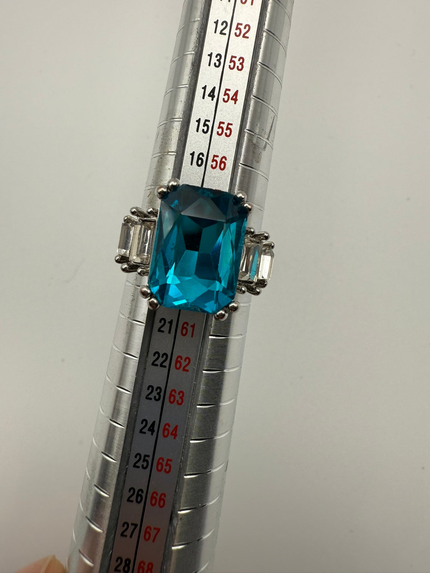 Vintage Teal Radiant Crystal Ring 8.5