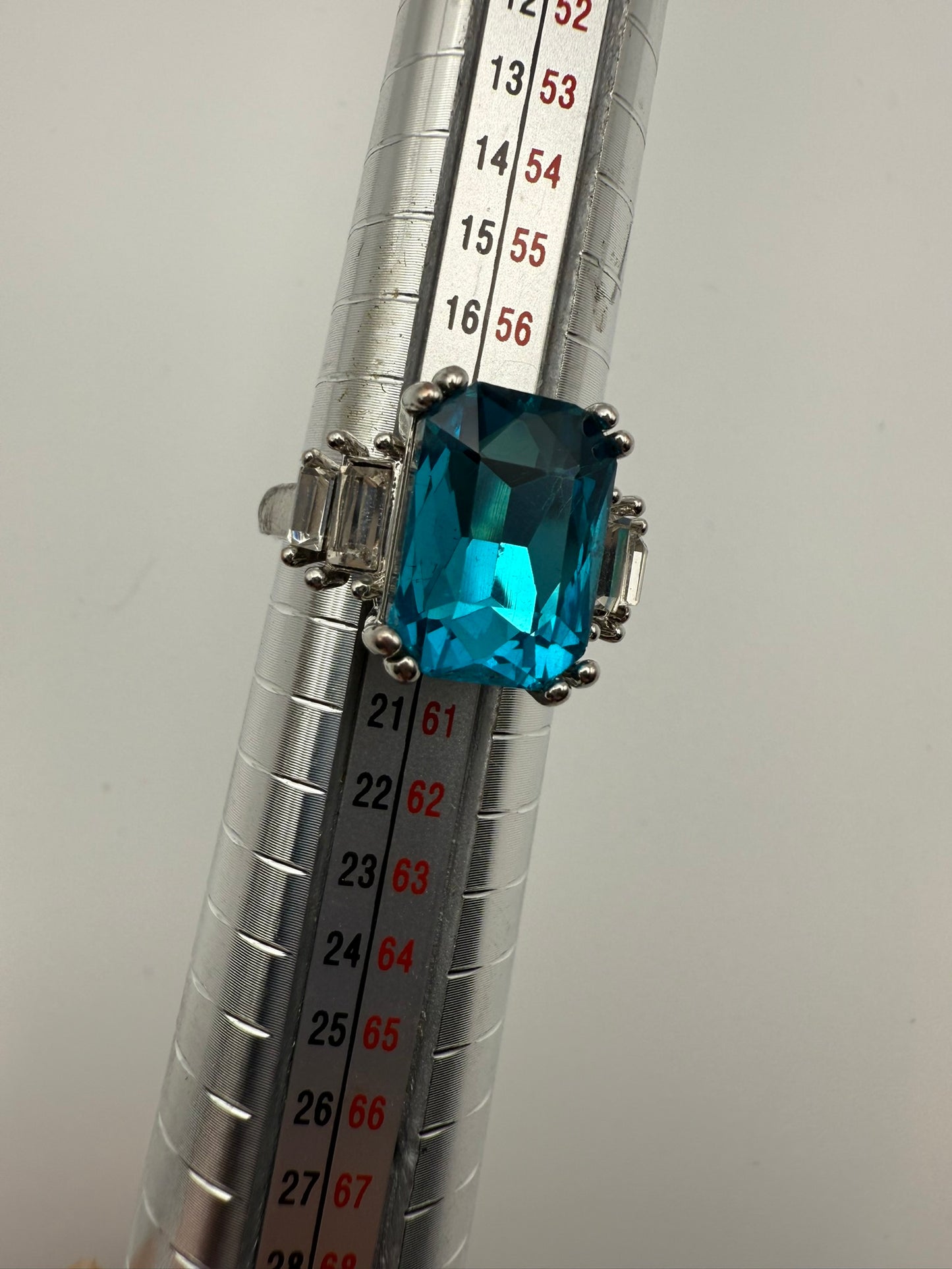 Vintage Teal Radiant Crystal Ring 8.5