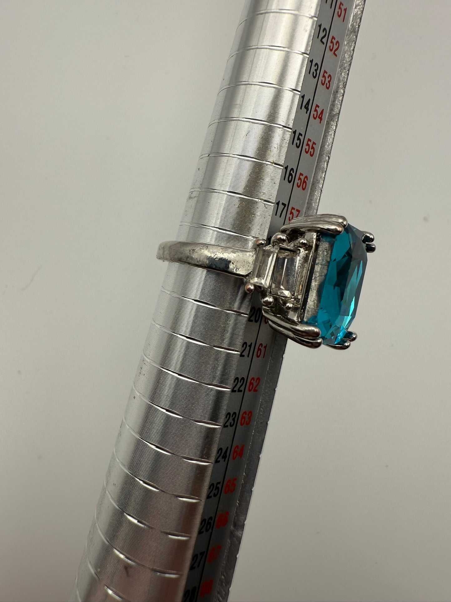 Vintage Teal Radiant Crystal Ring 8.5