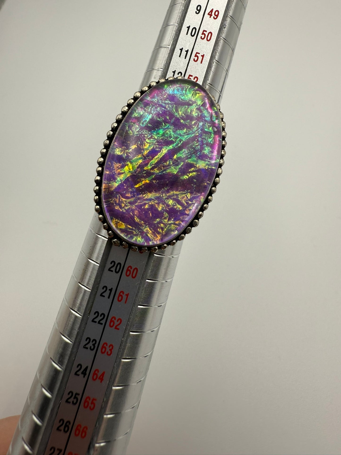 Vintage Iridescent Oval Foil Sterling Ring 7.5