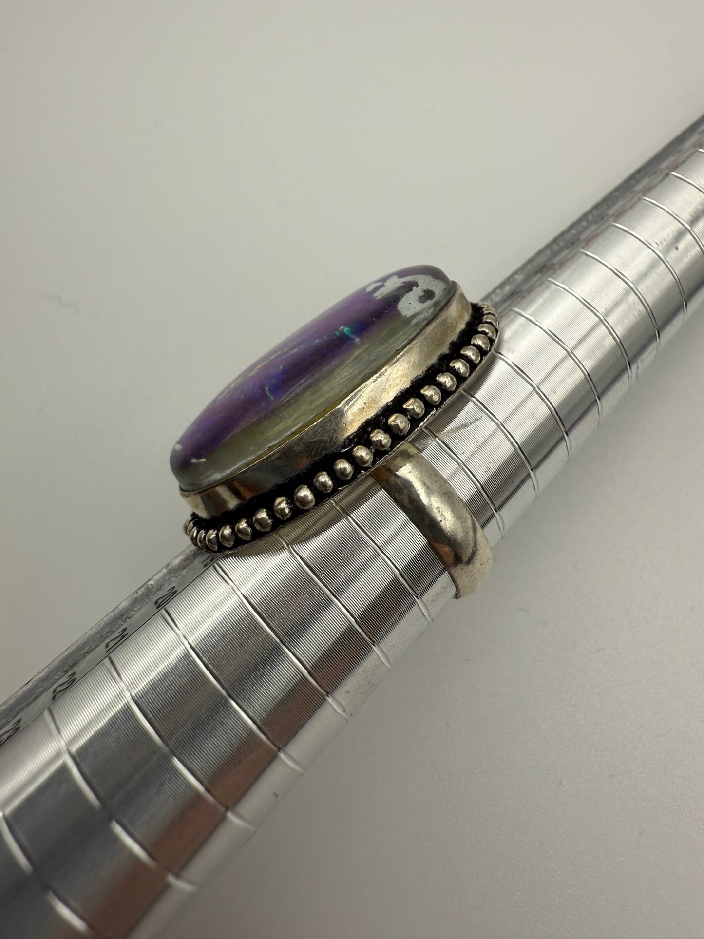 Vintage Iridescent Oval Foil Sterling Ring 7.5