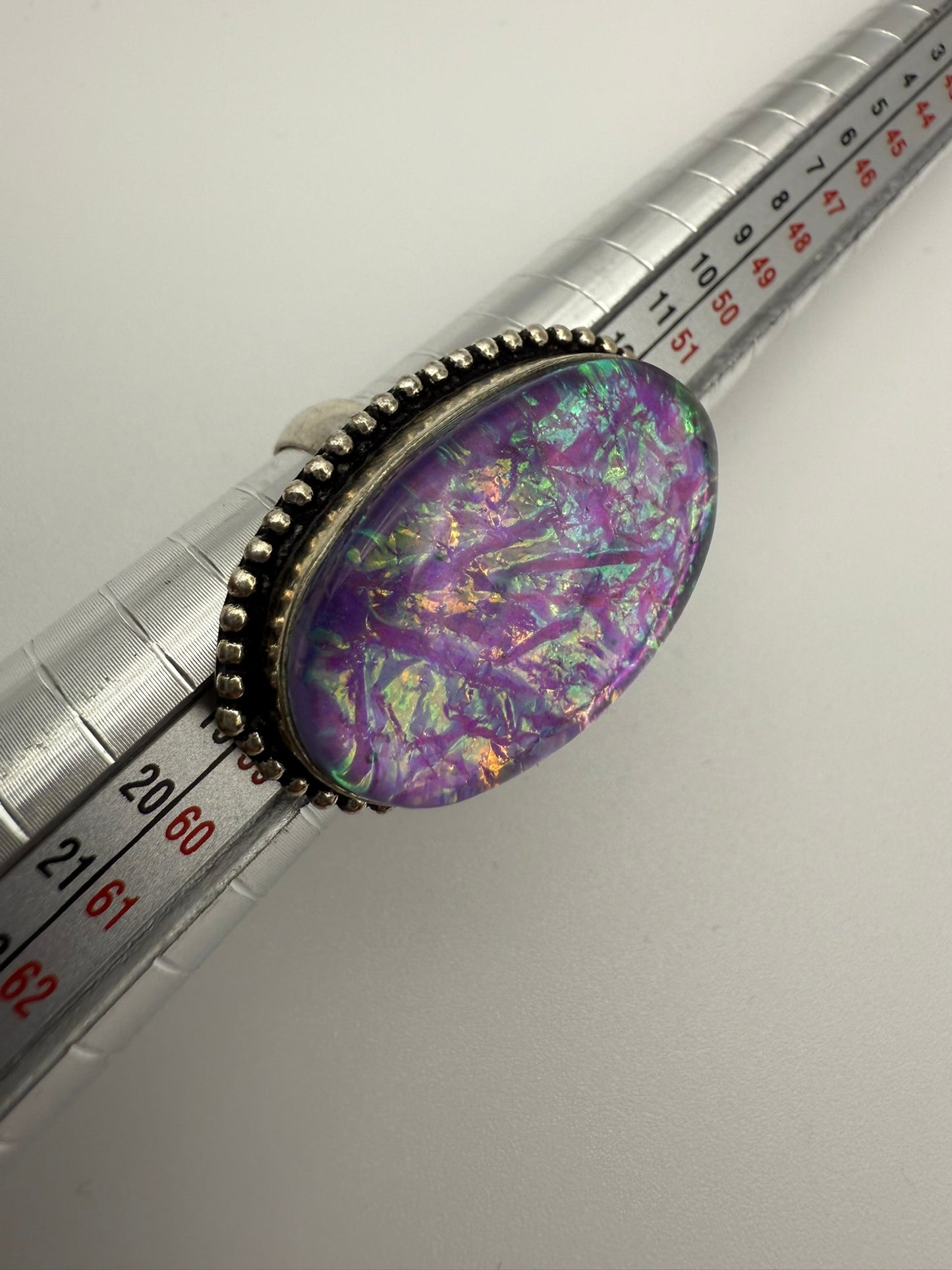 Vintage Iridescent Oval Foil Sterling Ring 7.5