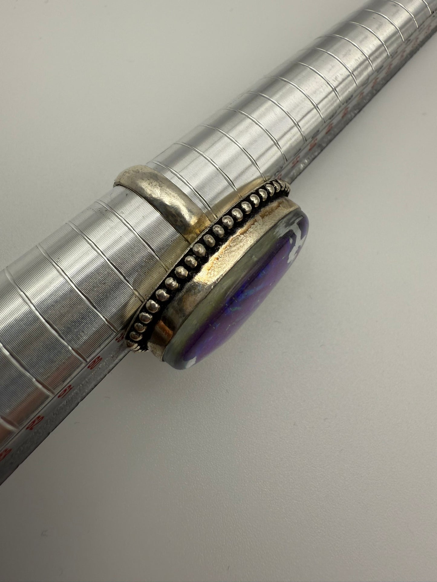 Vintage Iridescent Oval Foil Sterling Ring 7.5