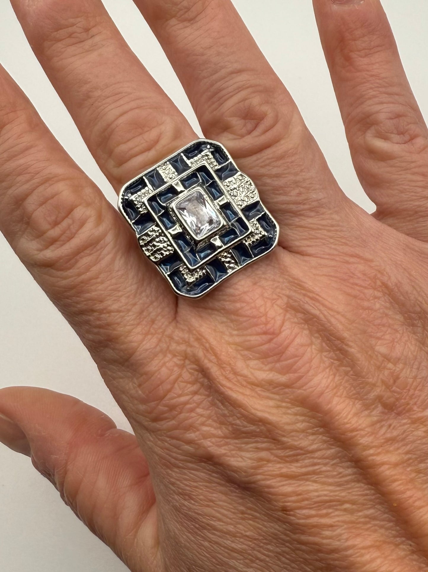 Vintage Midnight Grid Crystal Ring 8