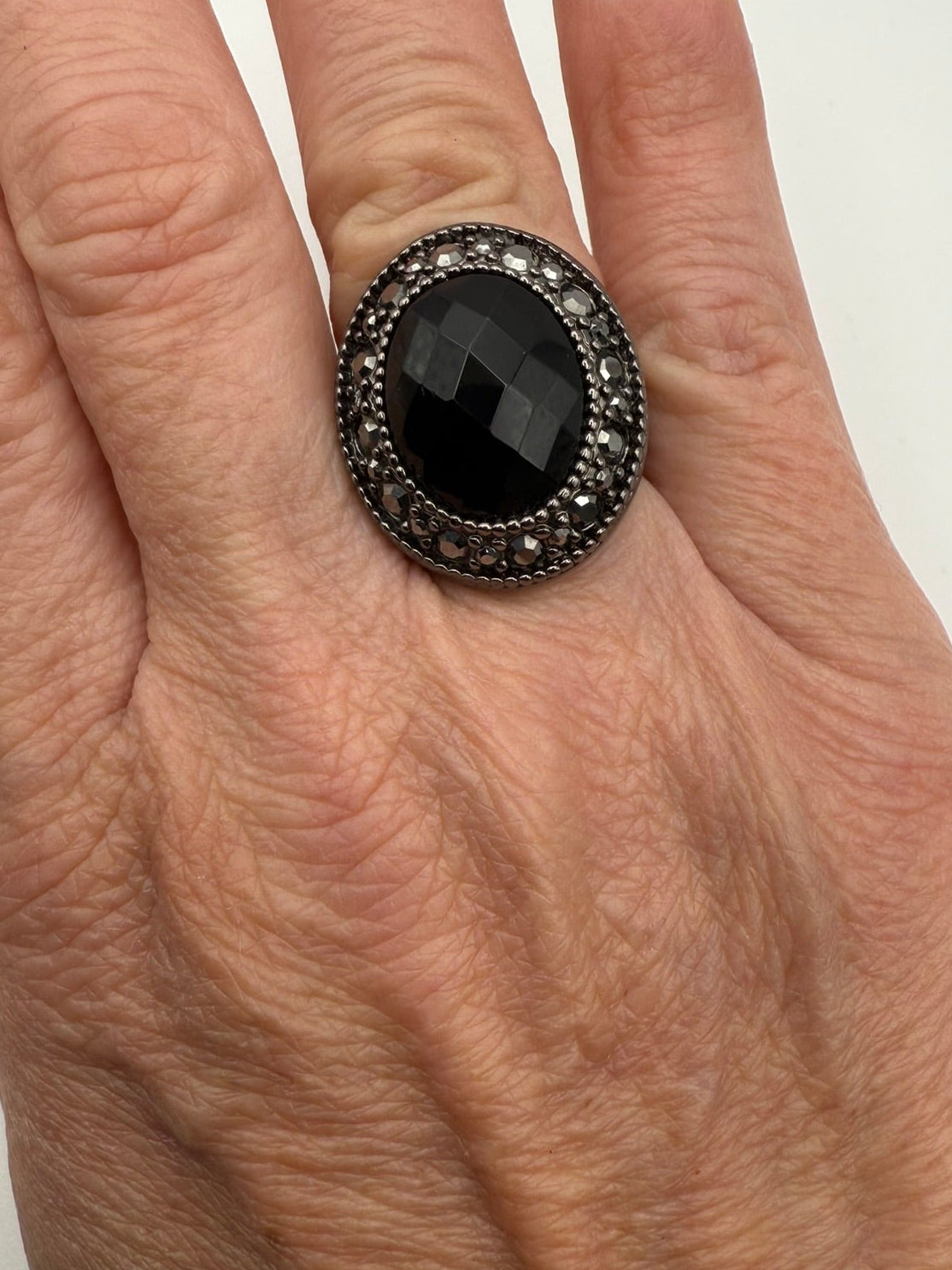 Vintage Midnight Noir Faceted Onyx Ring 7