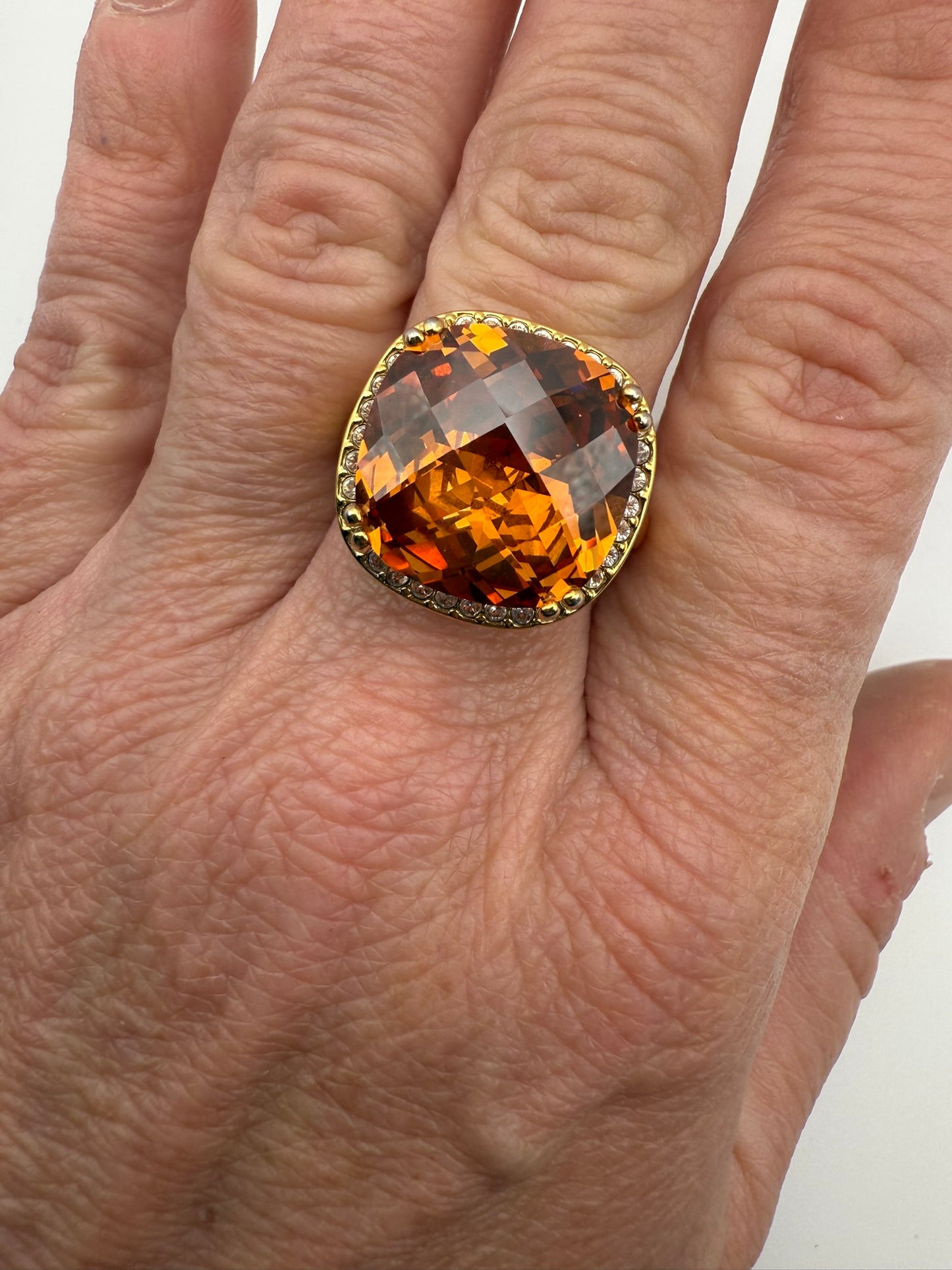 Vintage Amber Halo Crystal Ring 9