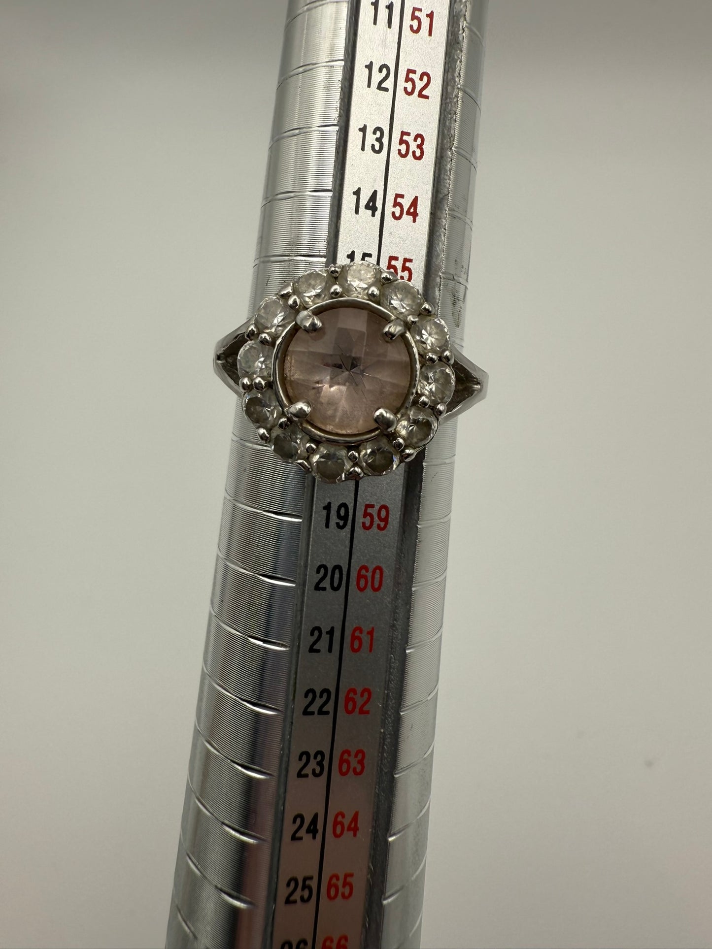 Vintage Pinky Peach Soft Halo Sterling Ring 8