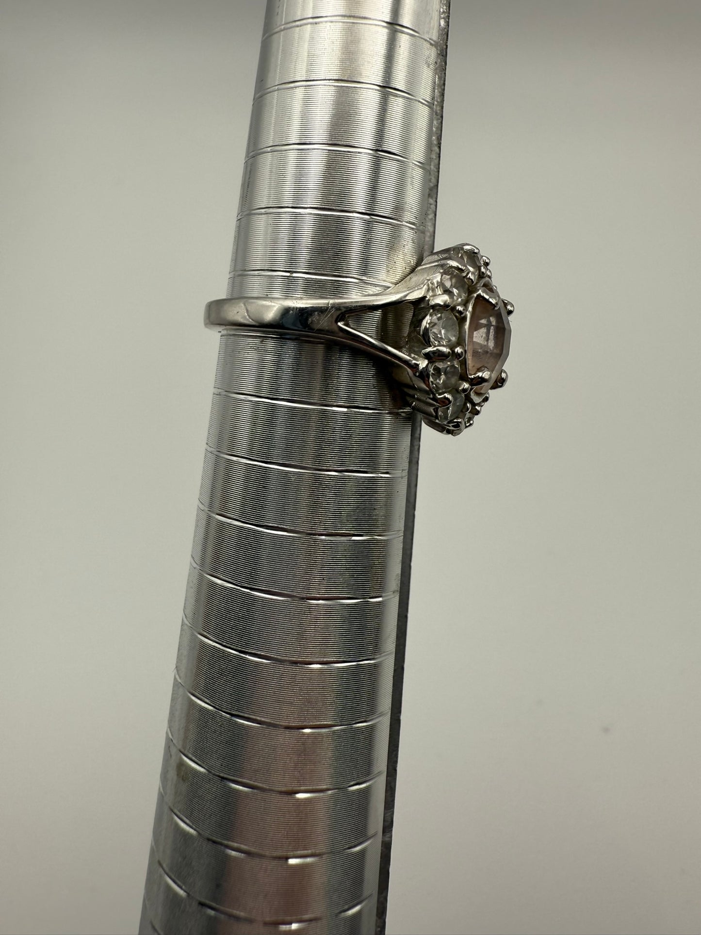 Vintage Pinky Peach Soft Halo Sterling Ring 8