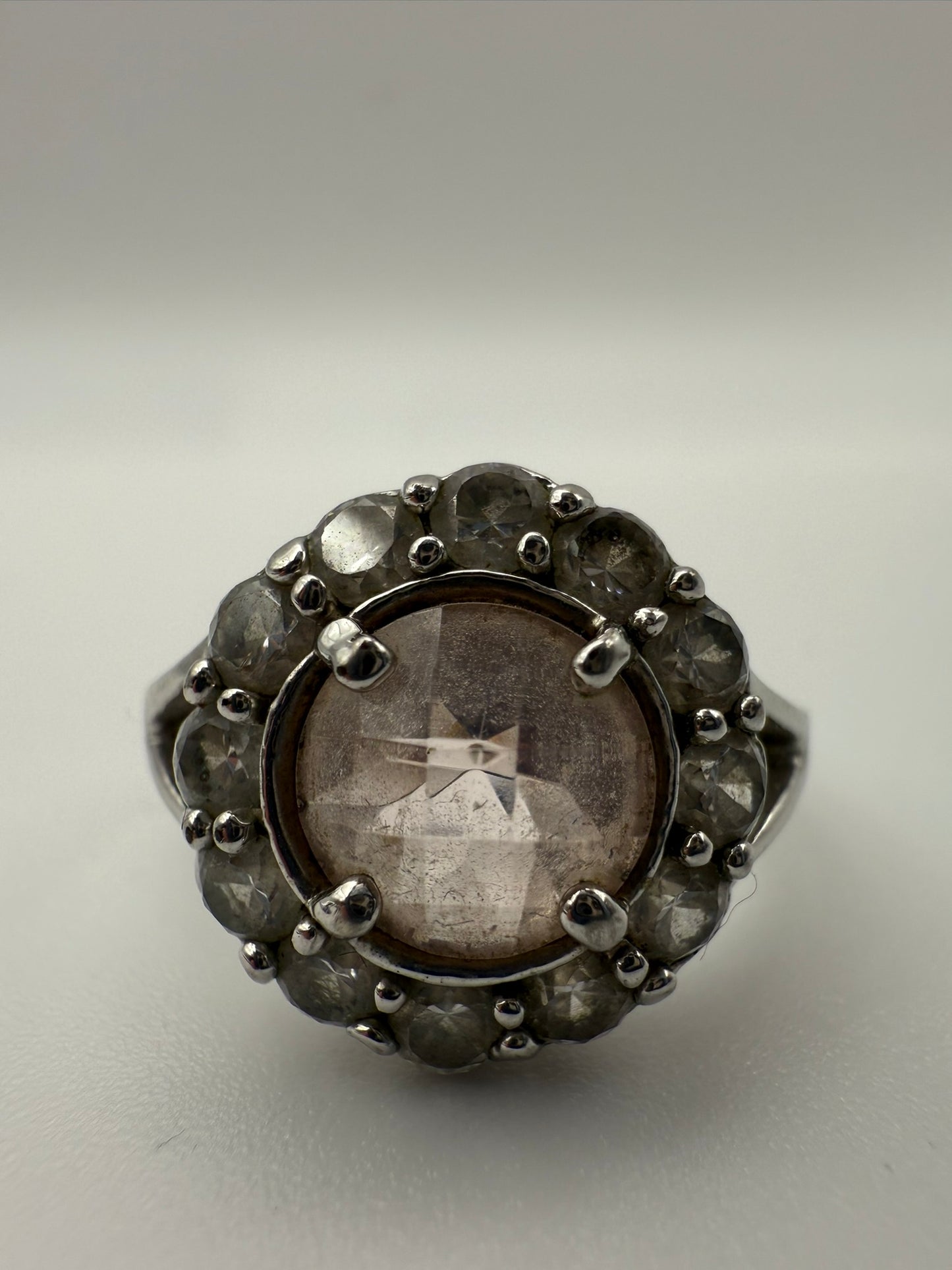 Vintage Pinky Peach Soft Halo Sterling Ring 8