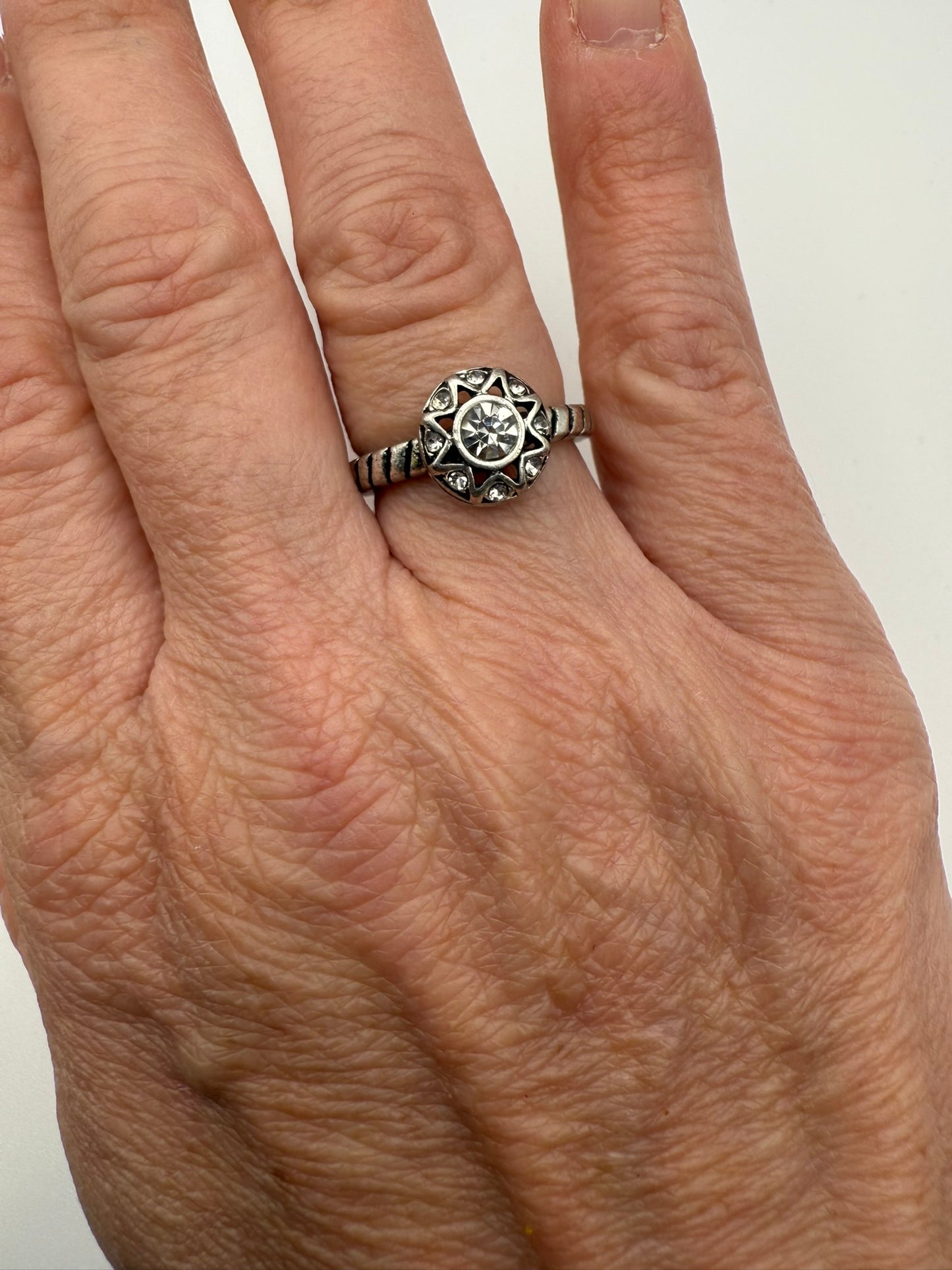 Vintage Smoky Star Halo Ring 7.75