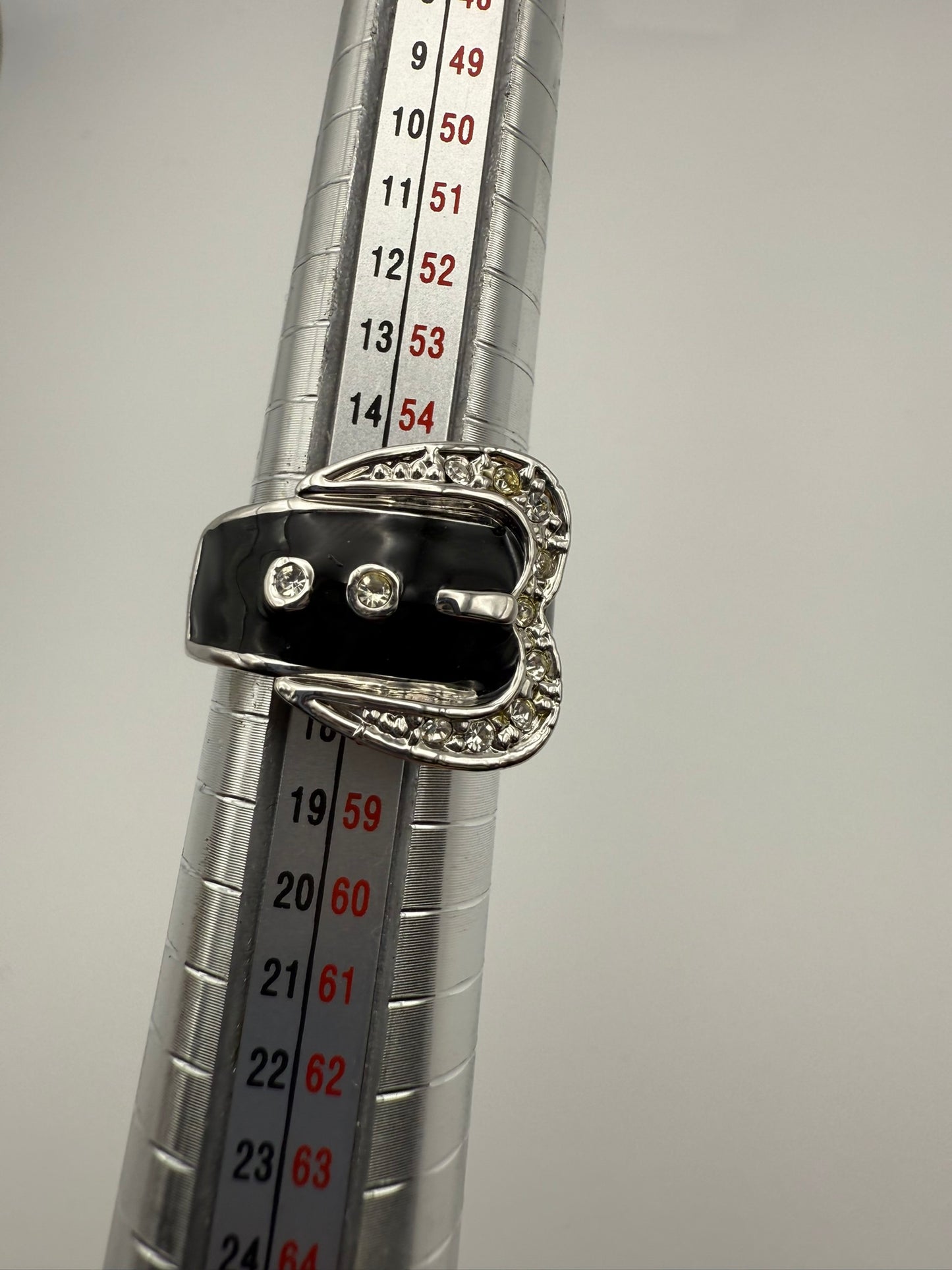 Vintage Camille Lucie Black Enamel Buckle Ring 7.75