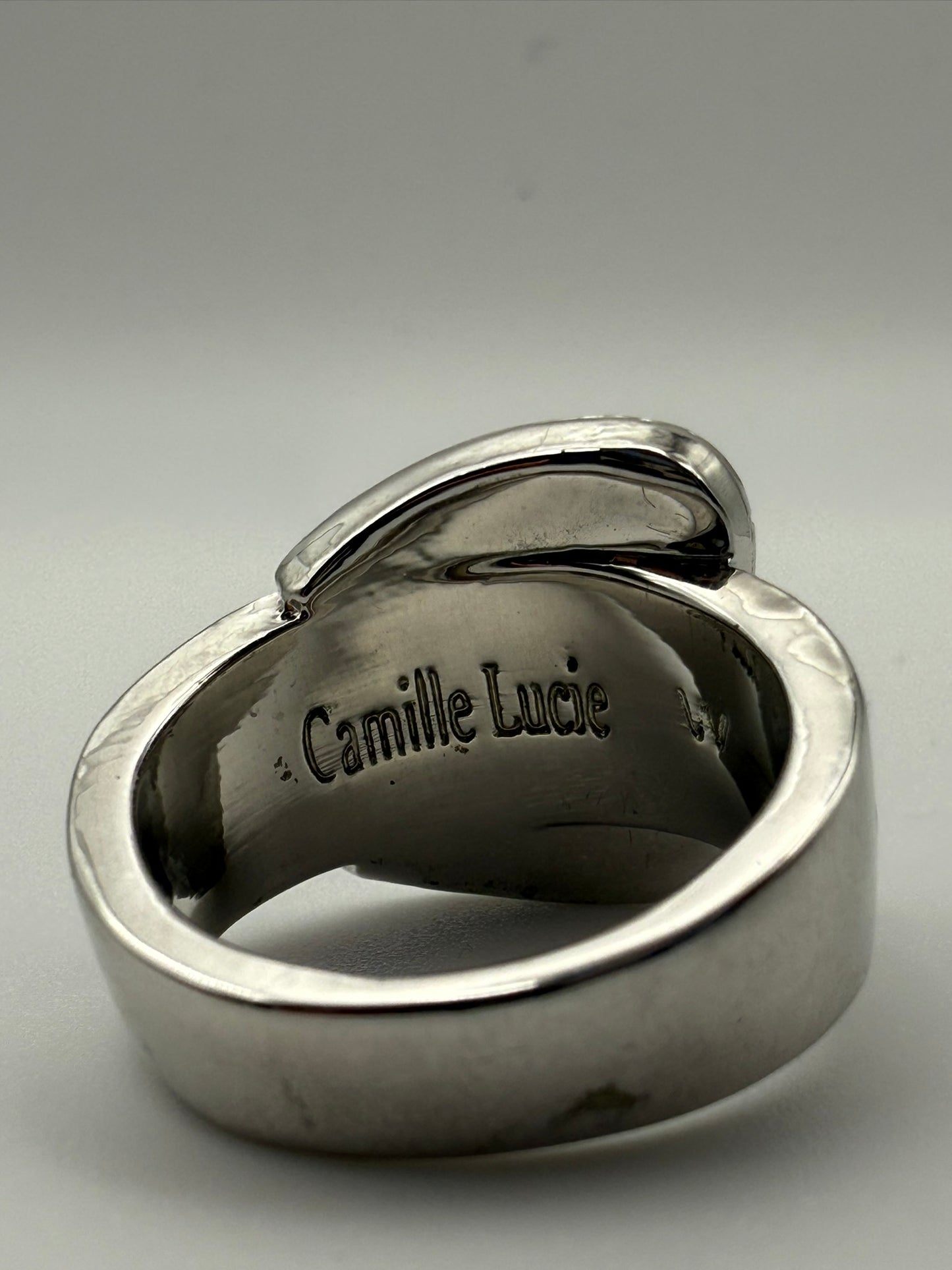 Vintage Camille Lucie Black Enamel Buckle Ring 7.75