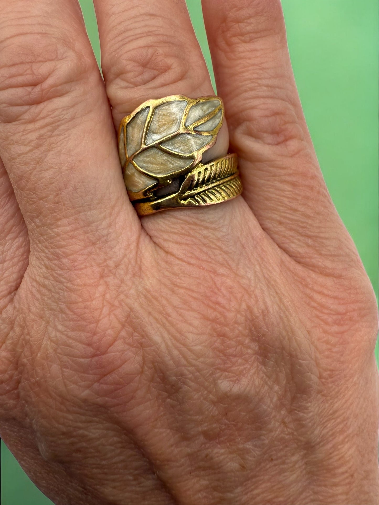 Vintage Gilded Leaf Wrap Ring 7.25