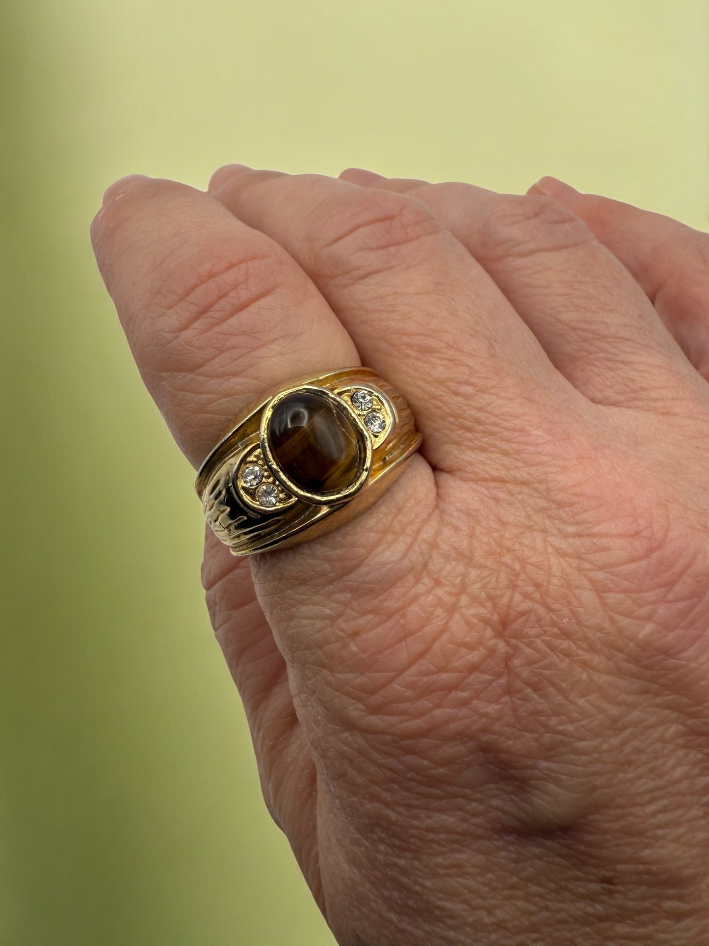 Vintage Golden Tiger’s Eye Statement Ring 9.5