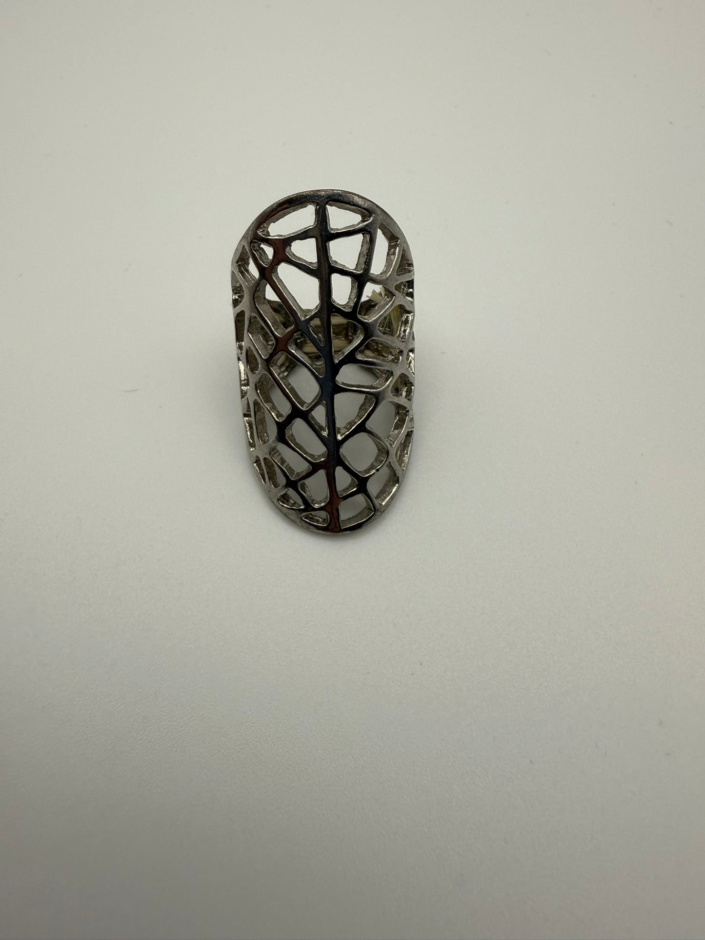 Vintage Silver Web Oval Statement Ring 7-7.5 ADJ