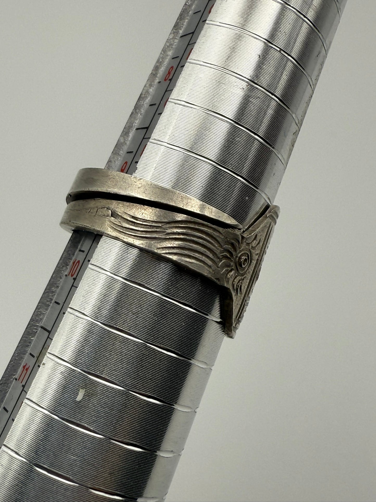 Vintage Etched Silver Statement Band 9-9.5 ADJ