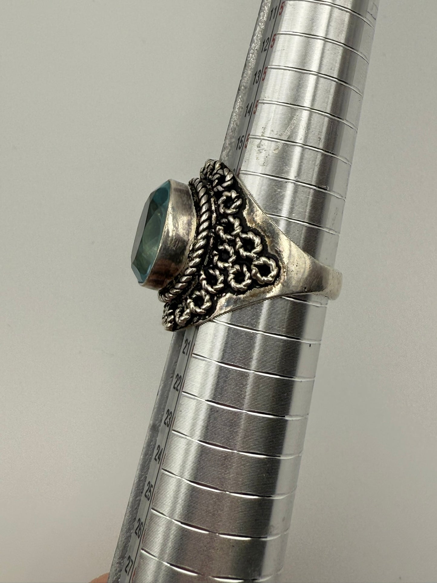 Vintage Ice Blue Rope Halo Ring 8.5